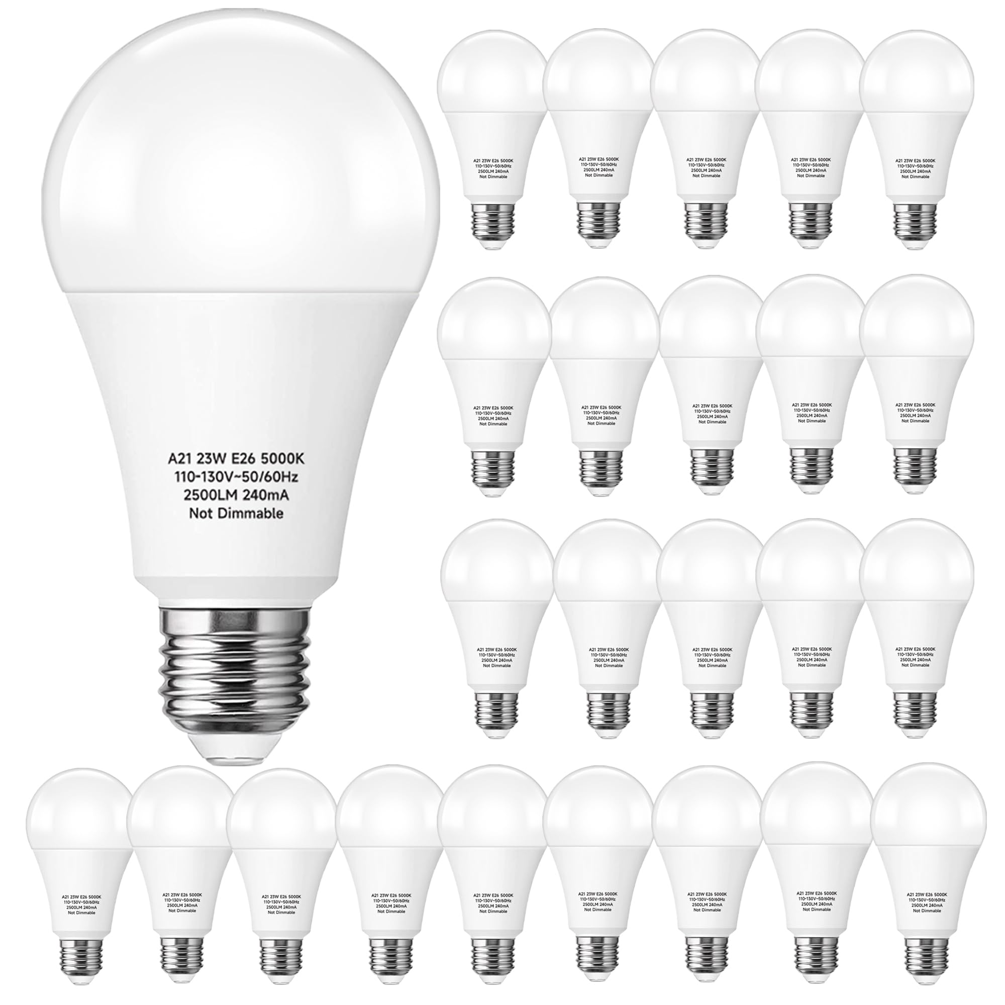 24 Packs 150-200W Equivalent Led Light Bulb, A21 23W Bright Led Bulb 2500 Lumens, Daylight White 5000K Light Bulbs For Living Ro