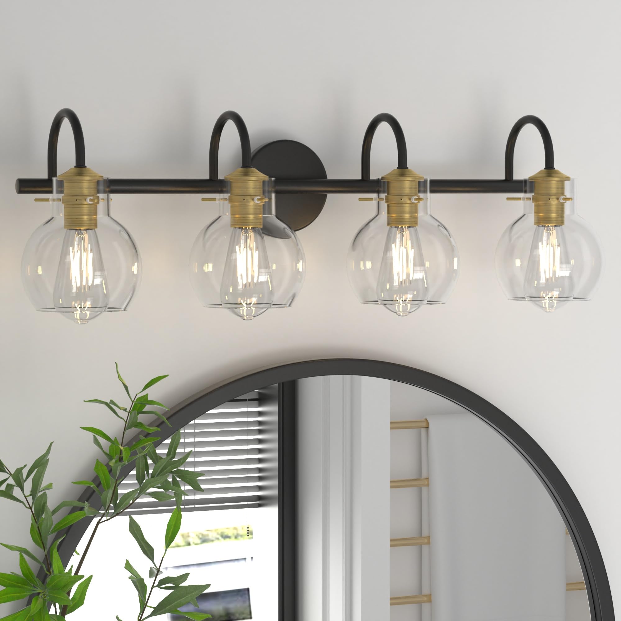 PRIMEPLUS Bathroom Vanity Lighting Fixture, 4 Light, Brushed Gold & Black, Metal, Model YS02V-VG5