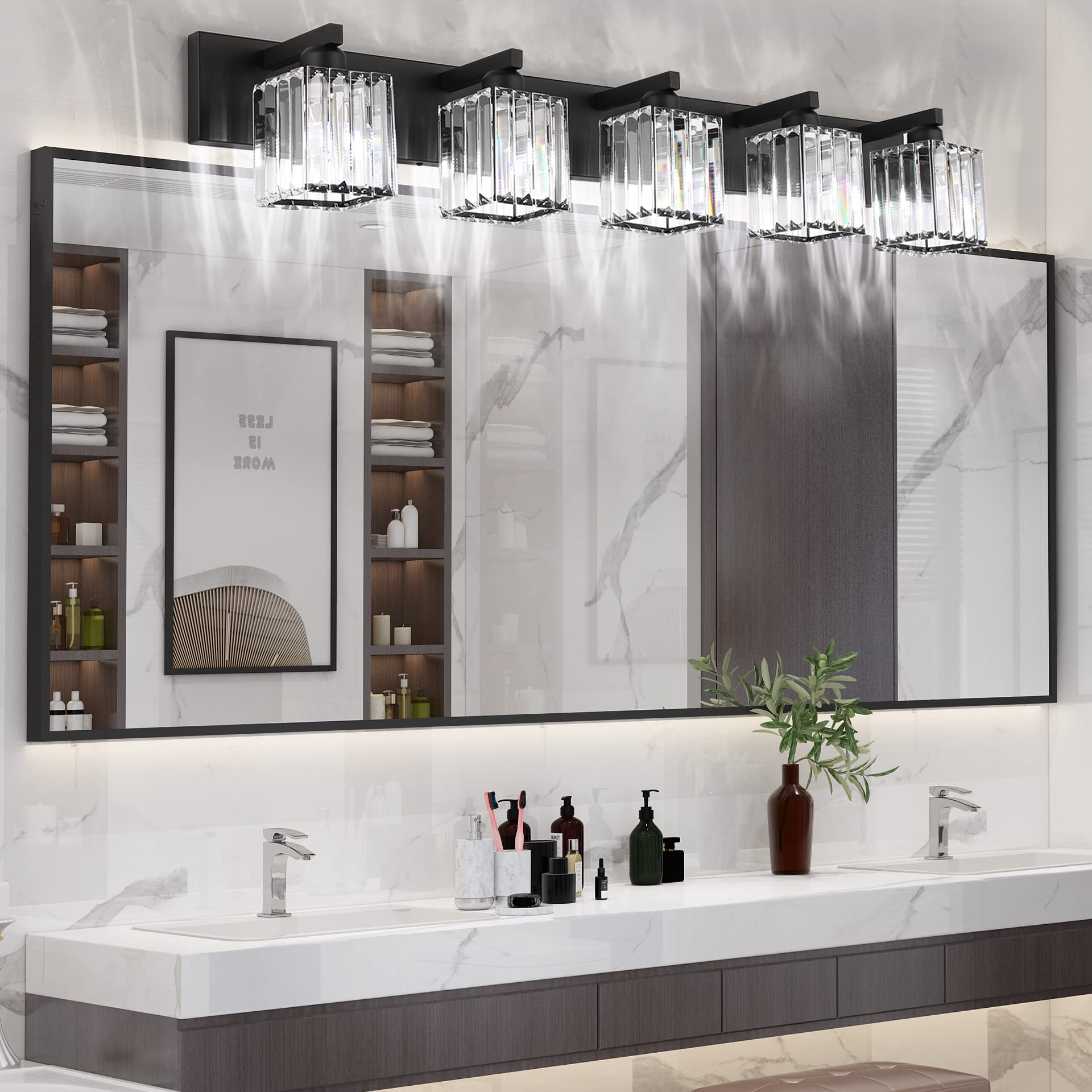 Aipsun 5-Light Bathroom Vanity Light, Black Aluminum Crystal Fixtures, Model 8461