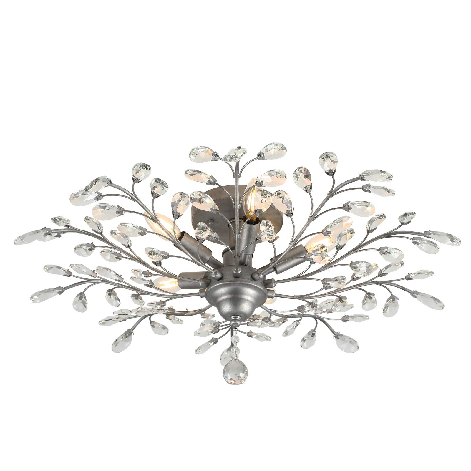 SEOL Ceiling Light Fixture, Crystal, 5-Light, 200W, 31.5in Dia, Silver Grey, Model SLP1801PAPA