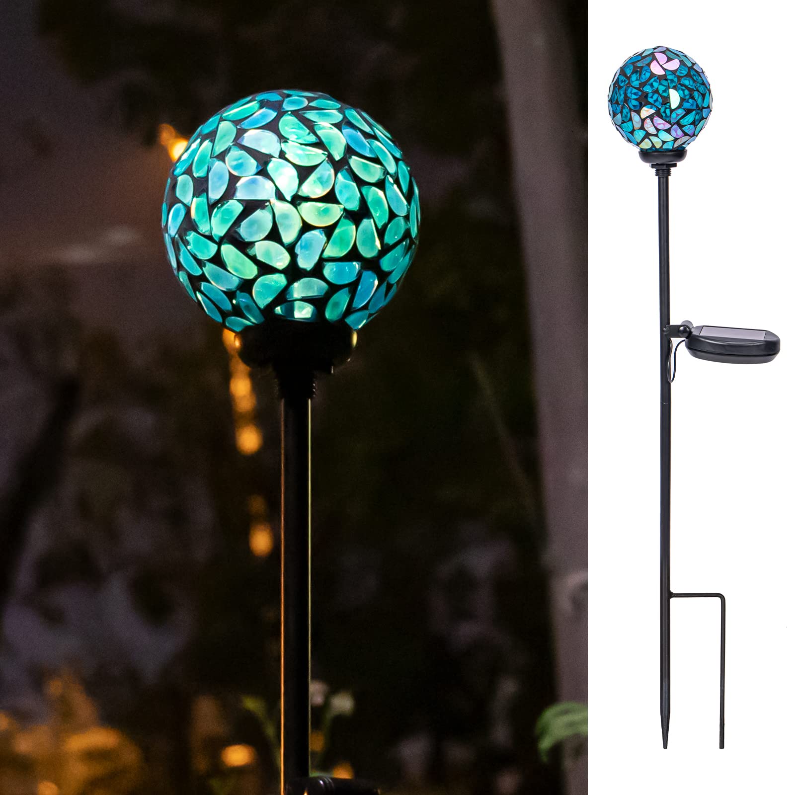 Vcuteka Mosaic Solar Lights Outdoor - Waterproof Led Garden Stake Light, Blue, 1 Pack
