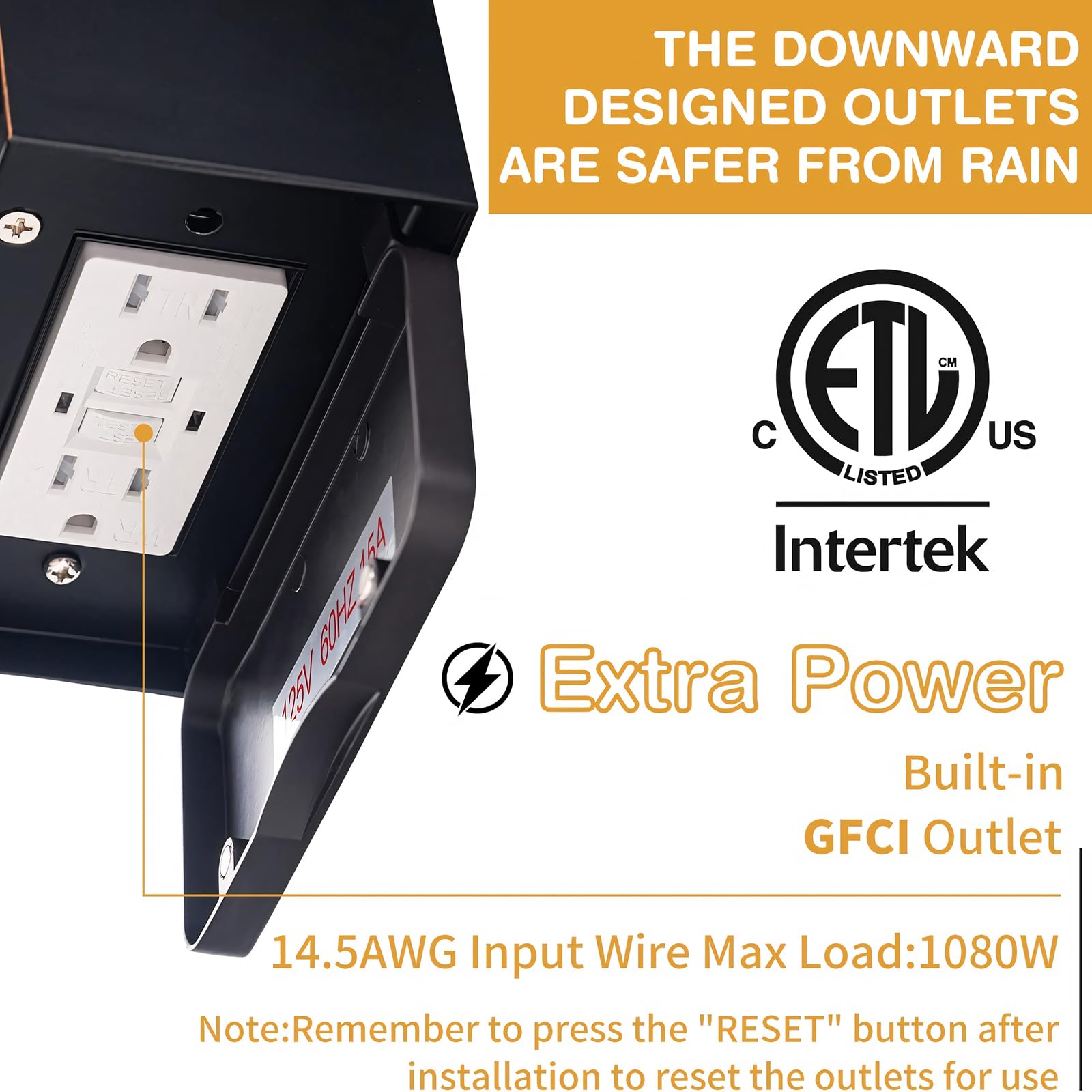 Yisuro Porch Lights With Gfci Outlet, Waterproof Dusk To Dawn Fixture, 3 Lighting Modes, Black