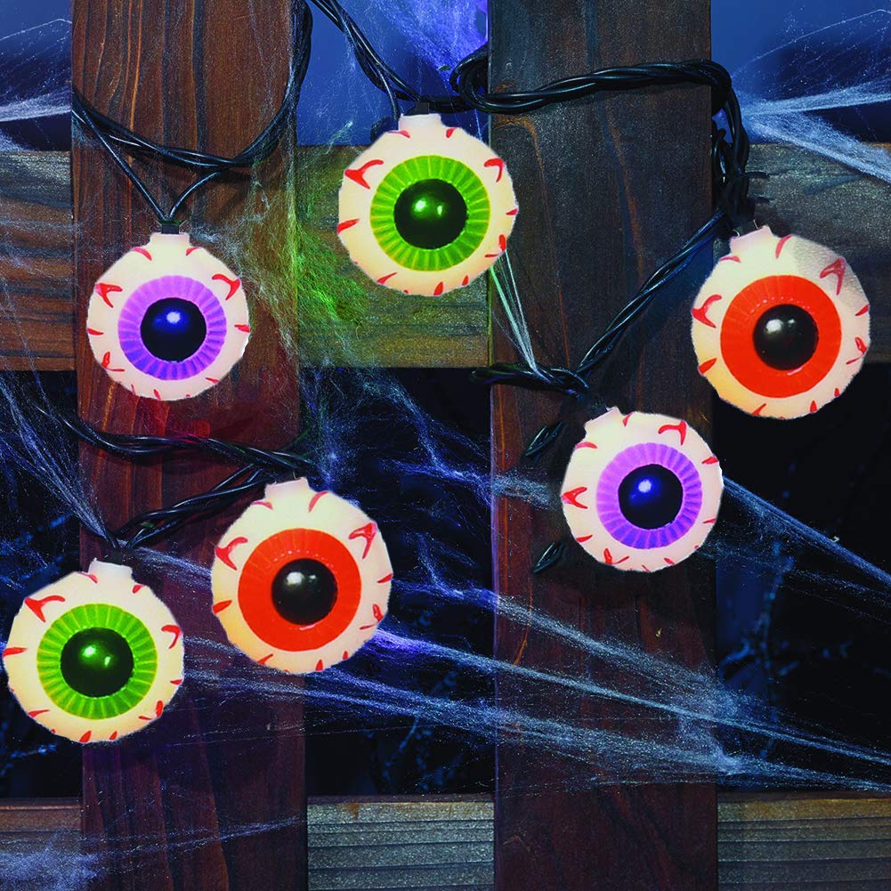 GOOTHY Halloween Eyeball String Lights 8.5Ft Halloween Decorative String Lights with 10 Incandescent Multicolor Eyeball Lights f