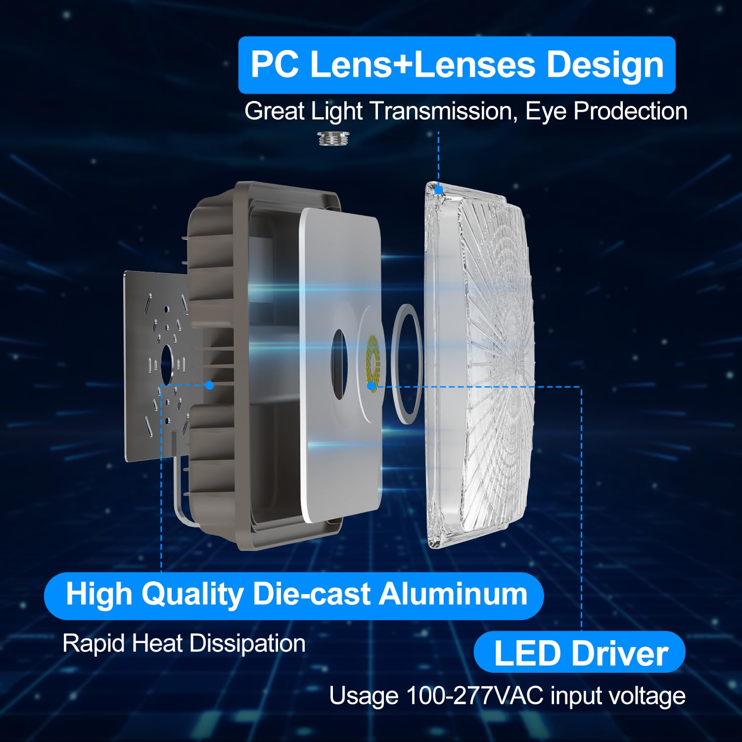 120W Led Canopy Light For Gas Station Light, 18000Lm 0-10V Dimmable 5000K Led Canopy Lights, Ip65 Waterproof Commercial Canopy L