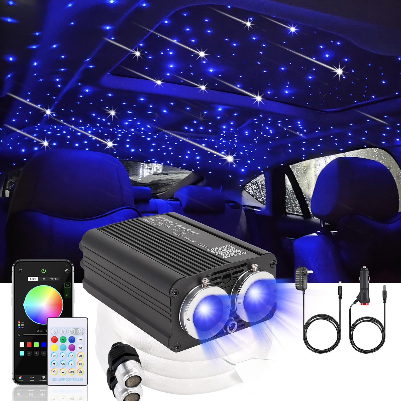 Twinkle Headliner Star Light Kit,1200Pcs*0.03in*9.8ft Ceiling Fiber Optic Lights with Meteor Shooting Star Effect Music Mode RGB