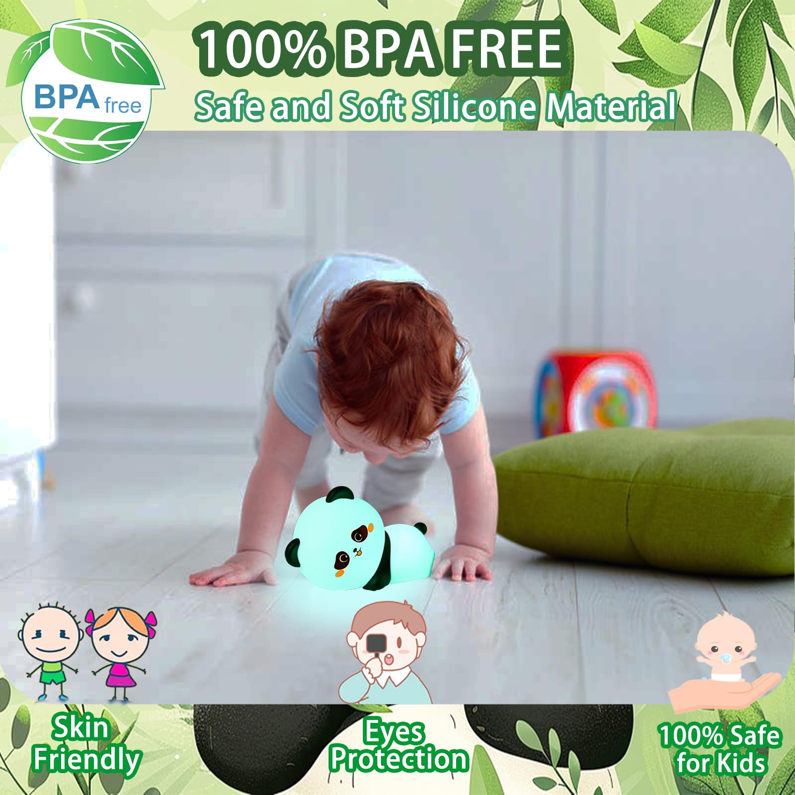 NCBNCB Cute Night Light Panda Night Light for Kids,16 Colors Dimmable Baby Night Lights for Nursery, Silicone Rechargeable Night