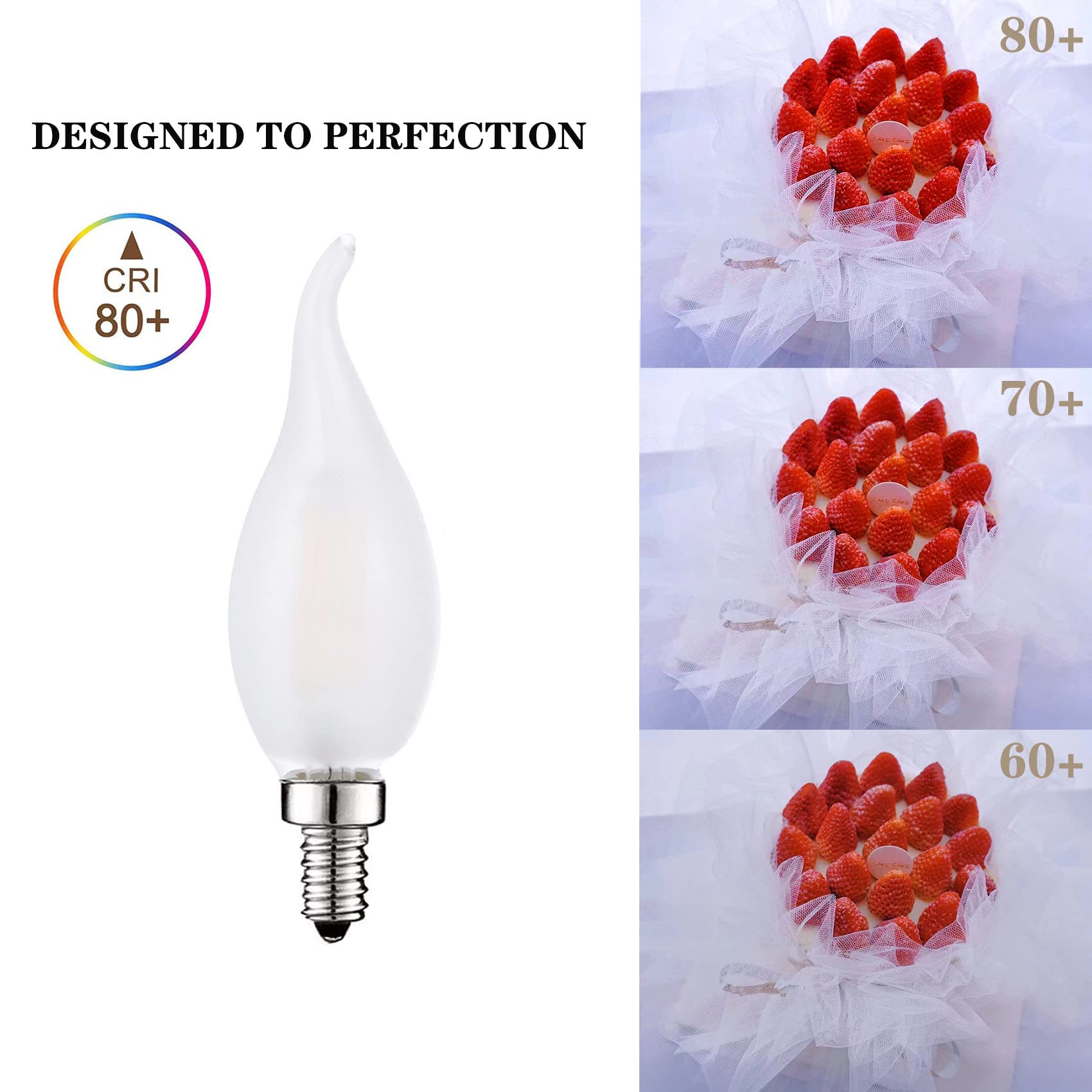 Frosted Led Candelabra Bulbs 60 Watt Flame Tip Chandelier Light Bulb, 6W Smooth Dimmable 3000K Soft White Frosted Glass With E12