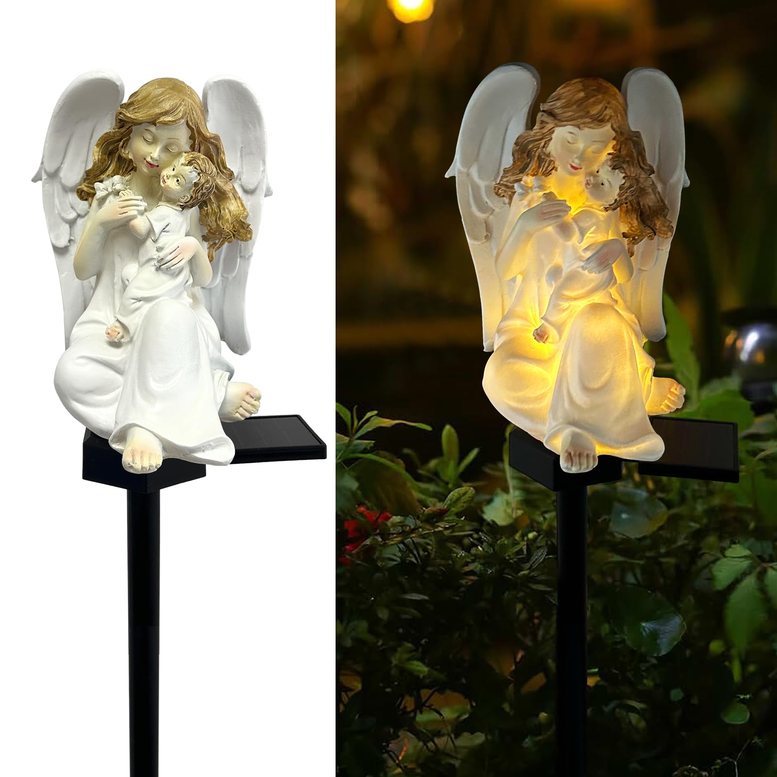 LAIAMER Solar Garden Angel Lights  Waterproof Outdoor Garden Angels Statue Decorations Solar Lights for Cemetery Gravesite Grave Outside Yard Patio Lawn Porch (Mother Angel)