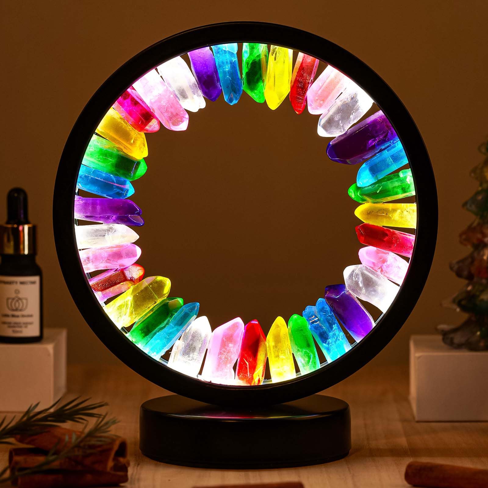 Runyangshi Blue Fluorite Night Lamp 8.6  Natural Healing Crystal Bedside Lamp USB Port 3 Colours Dimming Mode Bedroom Lamp Suita