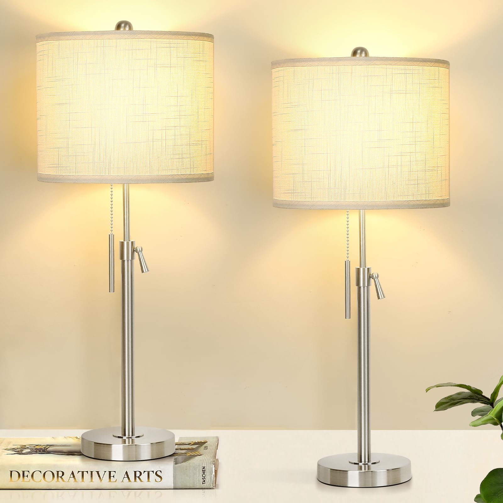 Qingmiao Brushed Nickel Table Lamps Set Of 2, 22-30&quot; Height Adjustable With Linen Shade