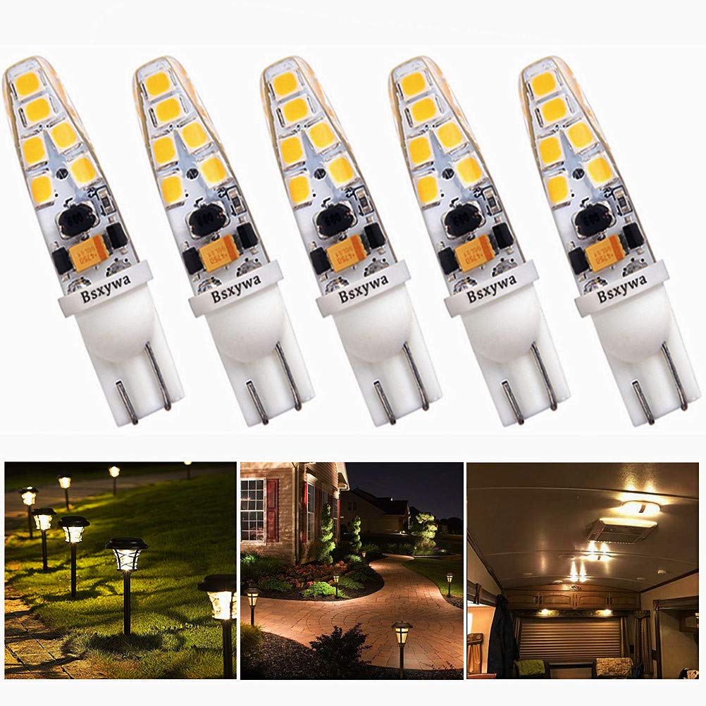 Bsxywa T5 T10 921 194 Wedge Base Landscape 12Volt Led Waterproof Light Bulb, 25W Equivalent 3Watt, Warm White 2700K-3000K For Ou