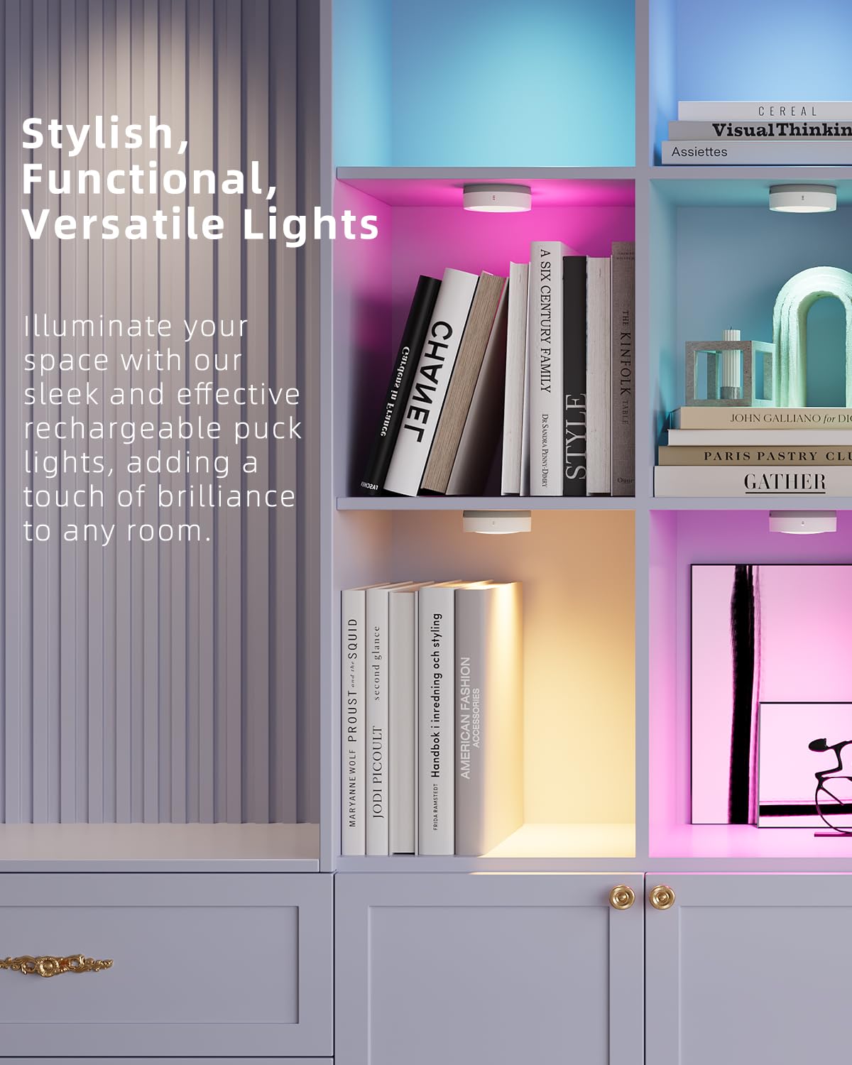 Rechargeable Color Changing Puck Lights, 1600Mah Battery Powered Tap Light With Remote Magnetic Push Lights Stick On Closet Lights Wireless Led Usb Shelf Light Rgb Under Cabinet Touch Lights Classroom