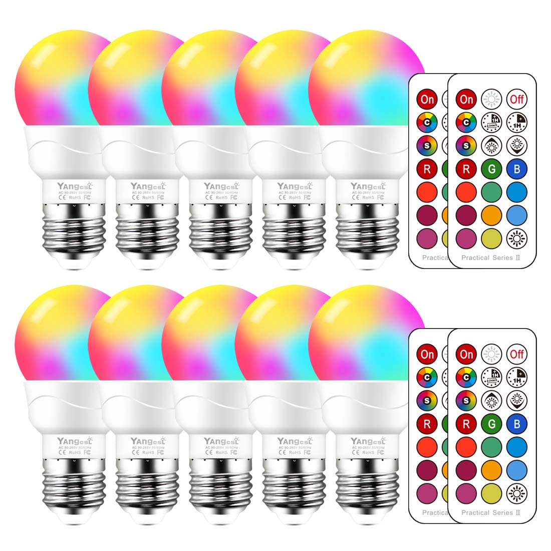 Yangcsl Led Light Bulbs 40W Equivalent, Rgb Color Changing Light Bulb With Remote Control, E26 Base, Pack Of 10