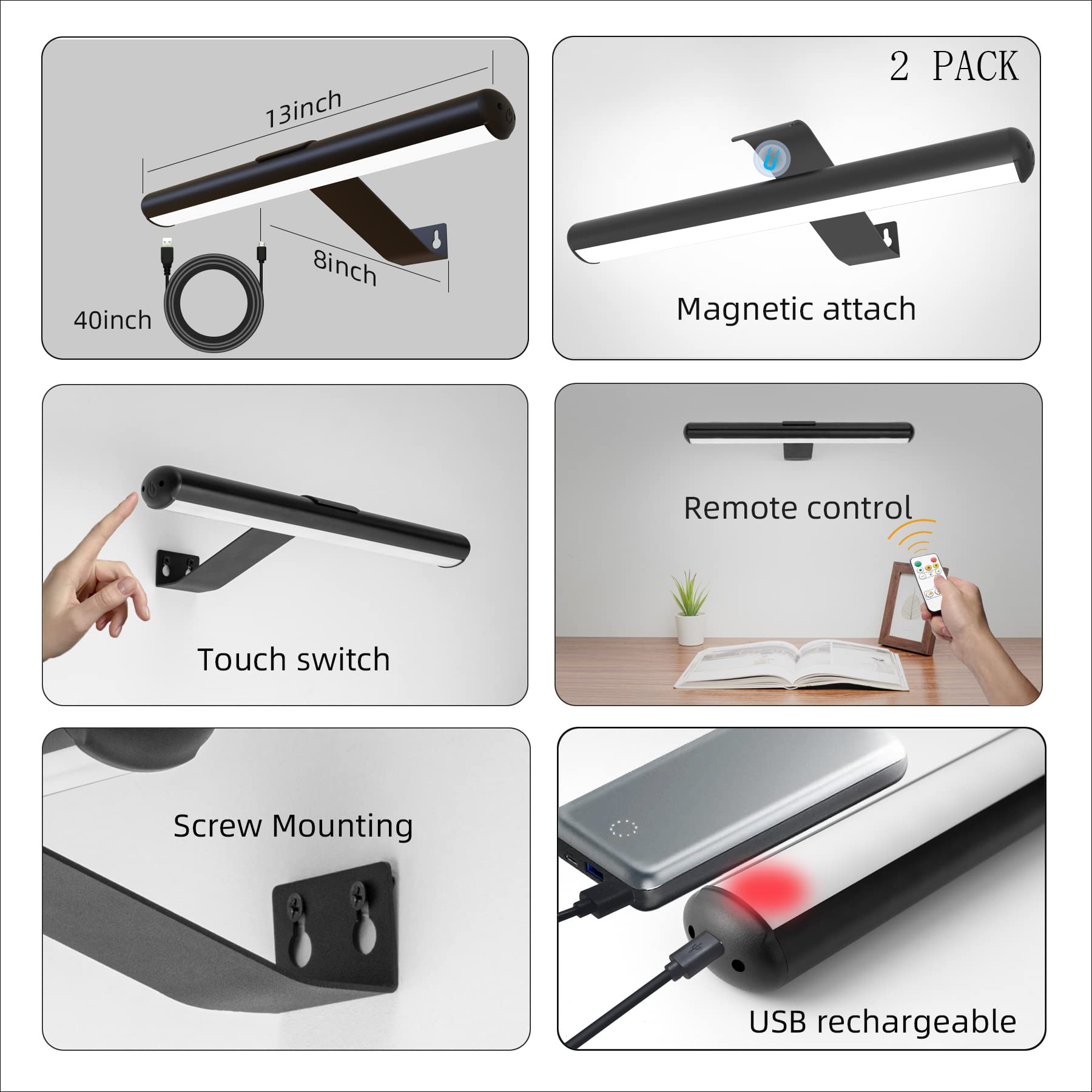 Picture Lights for Wall Art Rechargeable 5000mAh,Remote,Painting Light for Gallery, 3 Lighing Color Dimmable ,Full Metal Magneti