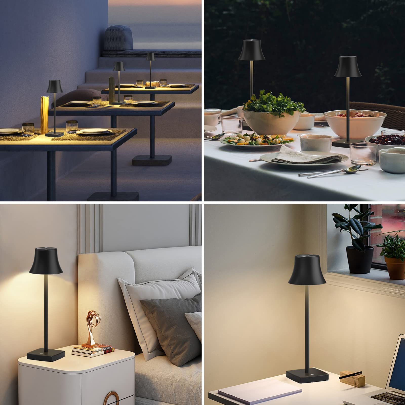 Sakringt Led Cordless Rechargeable Table Lamp, 5000Mah, 3 Color Dimming, Portable Black