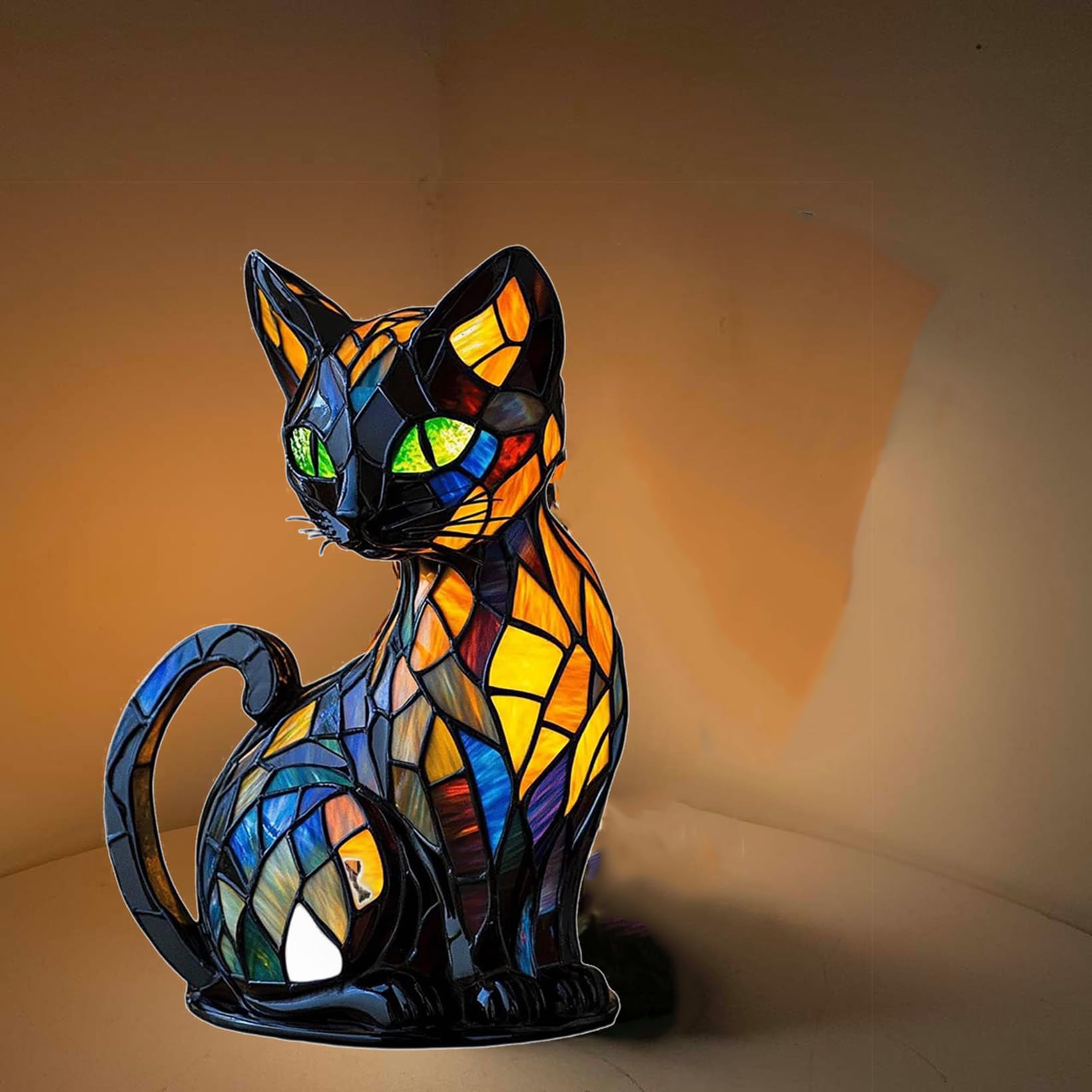 Hopanrel 2025 New Series Art Desk Lamp  Lamps For Night Stands  Stained Resin Cat Tabletop Light  Cute Pet Cats Themed Led Table Lamps  Creative Animals Table Lamp  Fun Gift For Cat Lovers (A)