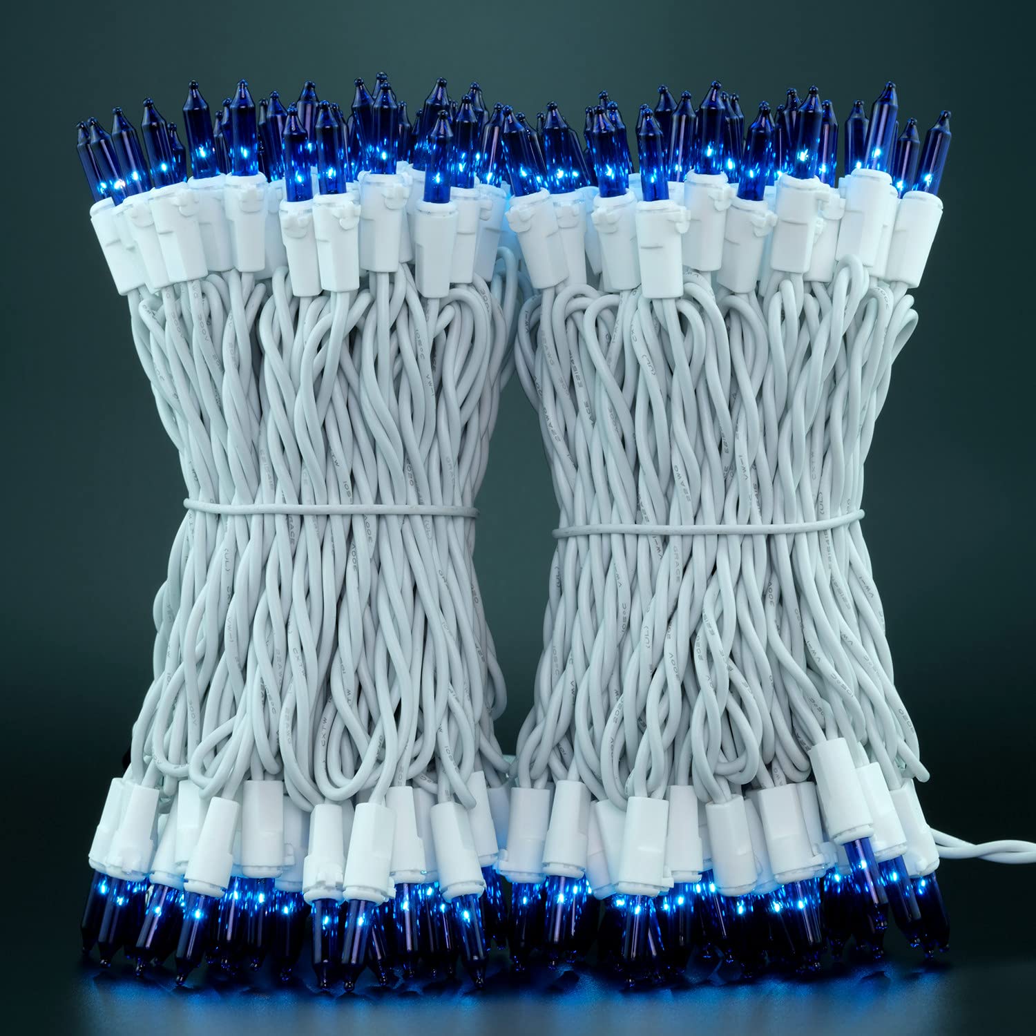 Yuletime 200 Blue Christmas Lights, Pack Of 2 Sets 33 Feet 100 Count Ul Certified Incandescent String Lights (Blue - White Wire)