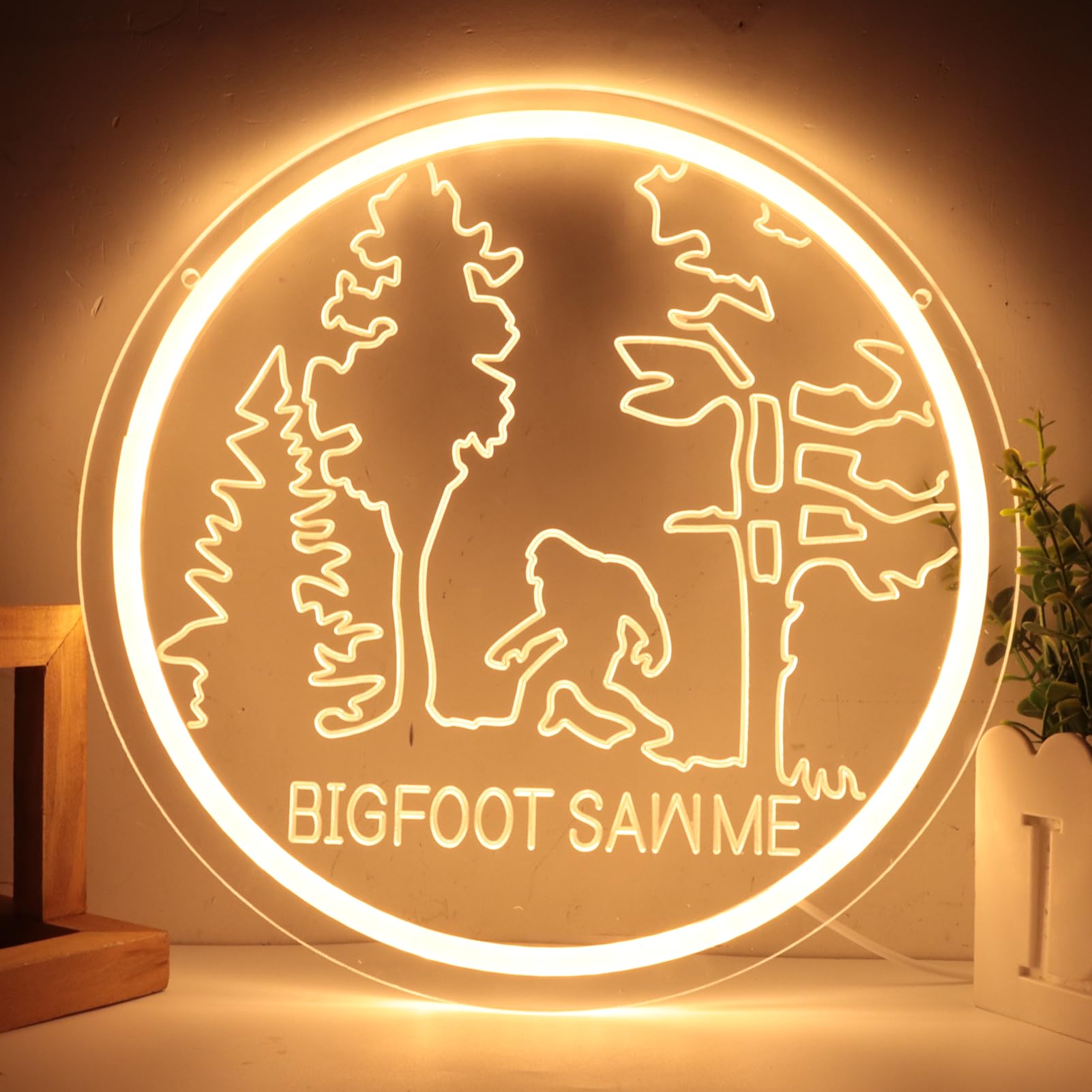 Pinlangdou Sasquatch Neon Sign Warm White Wall Decor 12.2x12.2 inches for Bedroom, Hallway, Garage, Man Cave, Kids Room