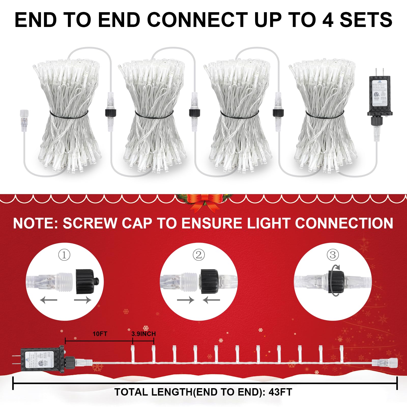 FairyGlim 33FT 100LED Christmas Lights, Multicolor, Outdoor/Indoor, Connectable with Timer & 8 Modes, Model CX-36V-5000LHWW