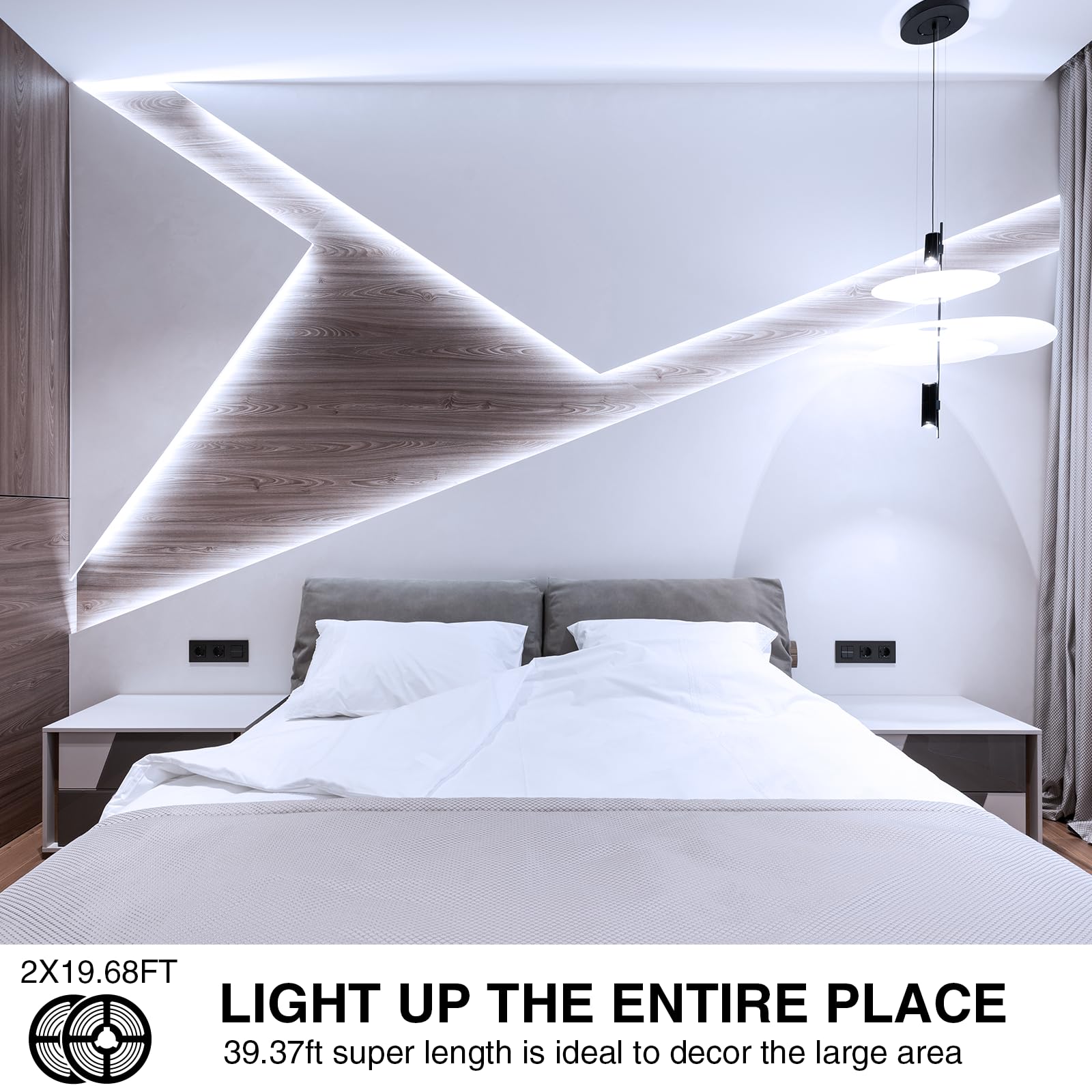 Onforu LED Strip Lights 39.37ft 6000K Dimmable Daylight White Tape Light, 720 LEDs, Flexible Copper Ribbon for Kitchen & Bedroom