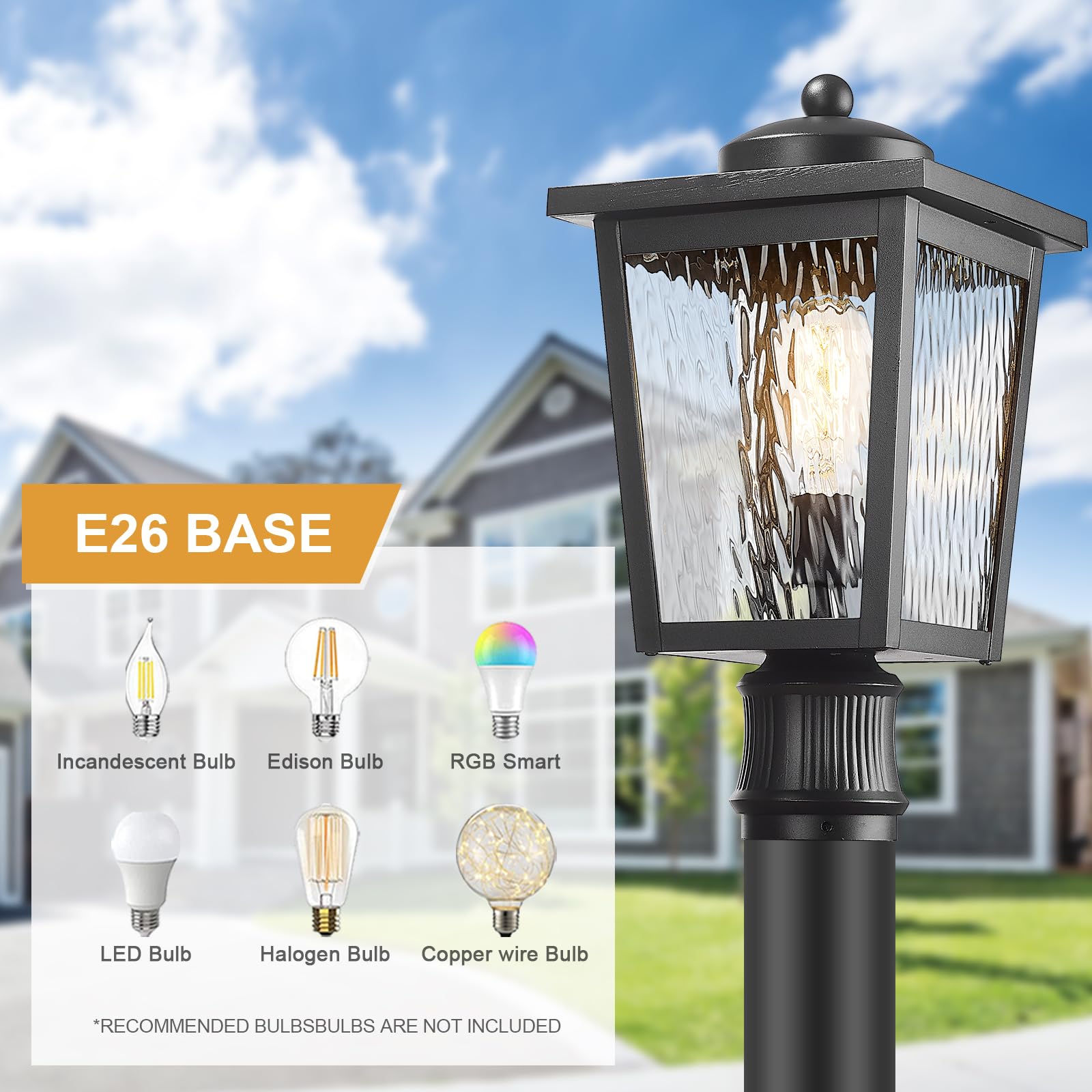 Luminzone Outdoor Post Lights Lamp Post Light Fixture Posts Outdoor Lighting Outside Lighting With Water Ripple Glass Aluminum B