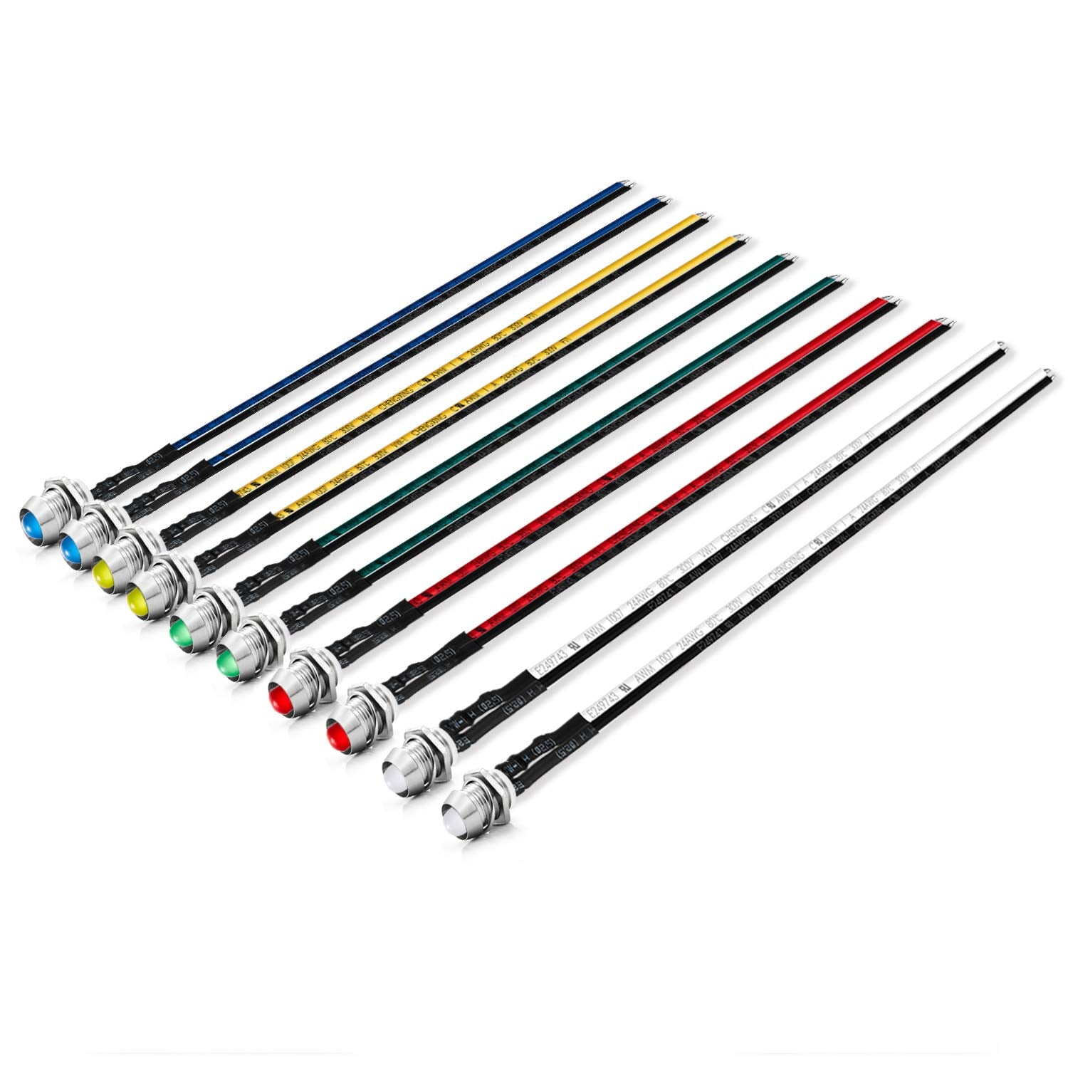 Chanzon 10Pcs 5Mm Led Pilot Diode Light (5 Colors X 2Pcs Diffused Frosted Round Lens) With 8Mm Panel Mount 12V Universal Flush D