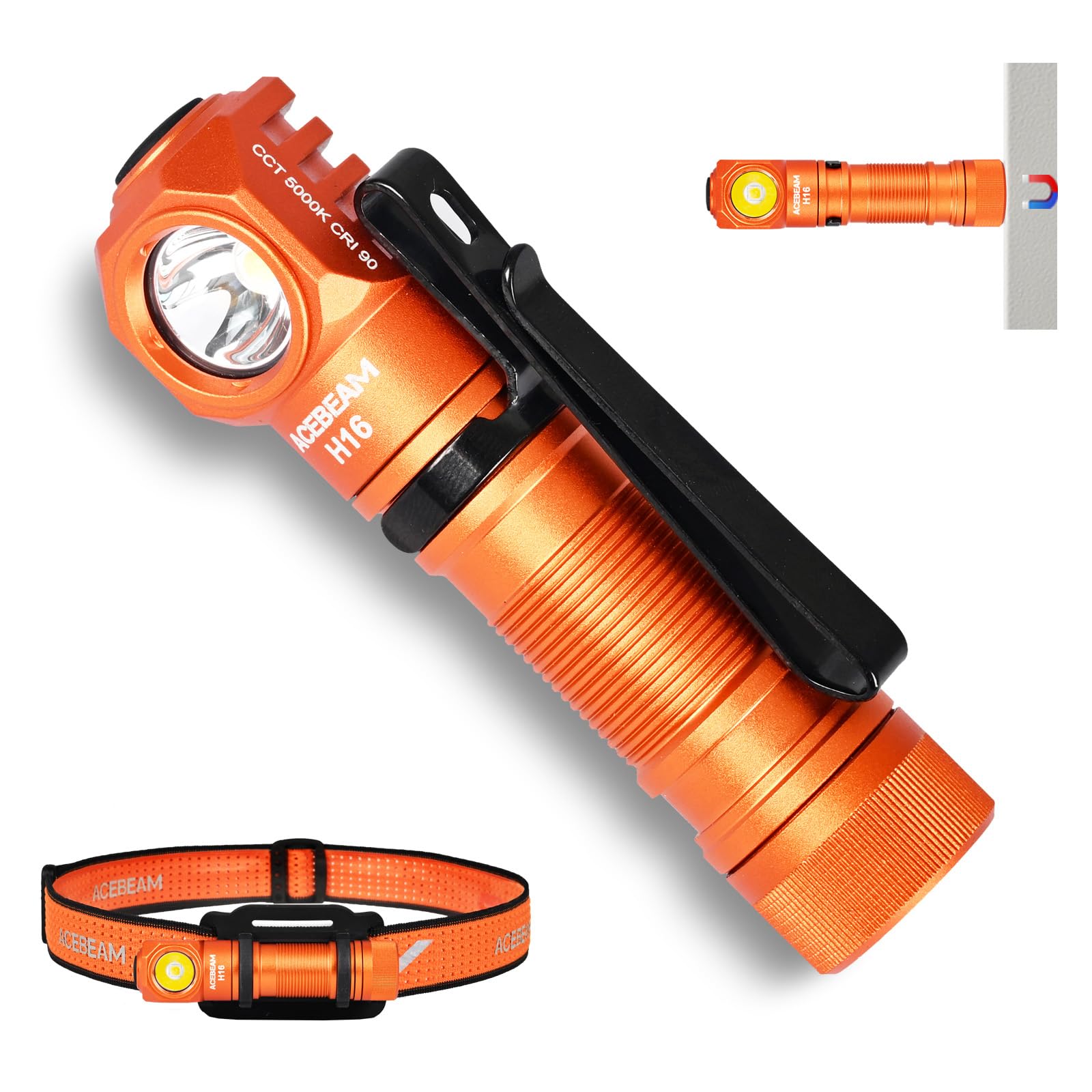 Acebeam H16 650 High Lumens Rechargeable Led Headlamp, 90 Degree Edc Aa Right Angle Flashlight With Magnetic Base, Pocket Mini F
