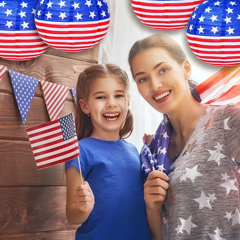 Mudra Crafts American Flag Paper Lanterns Wedding Party Decorations - 12 In 10 Round Japanese Chinese Lanterns Decorative Hangin