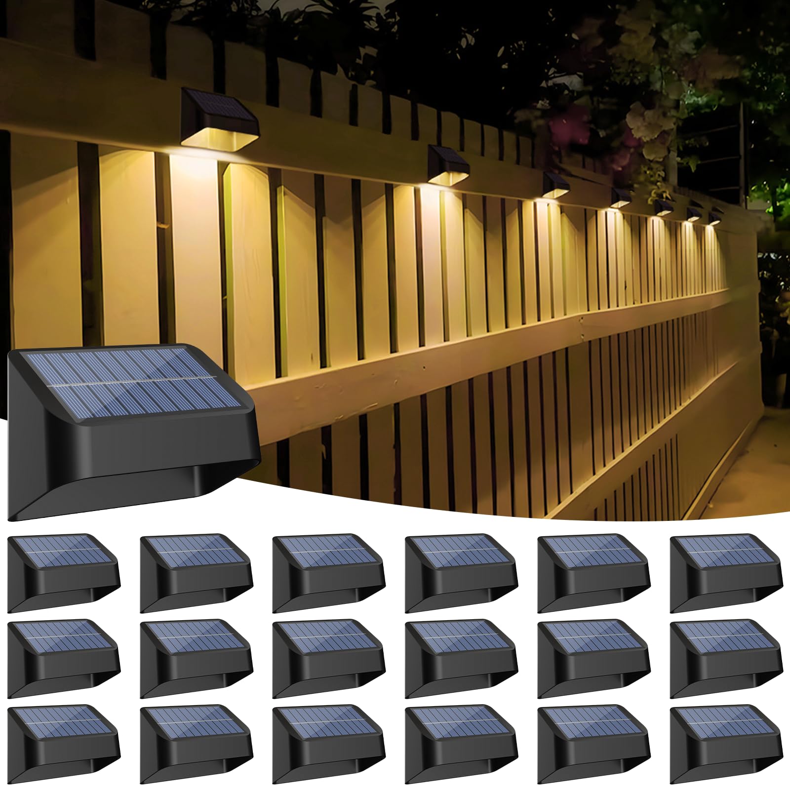 Brighter Solar Fence Lights 18 Pack, RGB 8 Colors, Dusk to Dawn Deck Light, Fence Solar Lights Outdoor IP65 Waterproof, Solar Ou