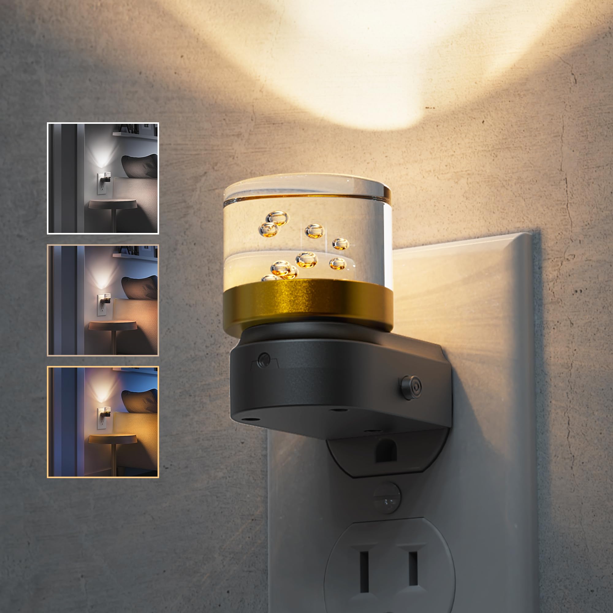 L LOHAS LED Night Light, 3000K/4000K/5000K Adjustable Color, Dusk to Dawn Sensor, Black Bubble, 1 Pack, Model A-GY10108