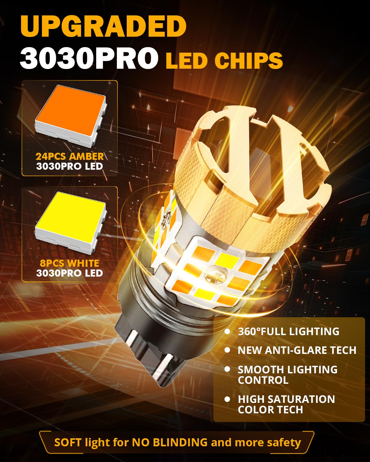 Auxbeam 7443 Switchback LED Bulbs, White & Amber, CANBUS Error Free, Model AB-21P-7443AW, Super Bright Turn Signal Light