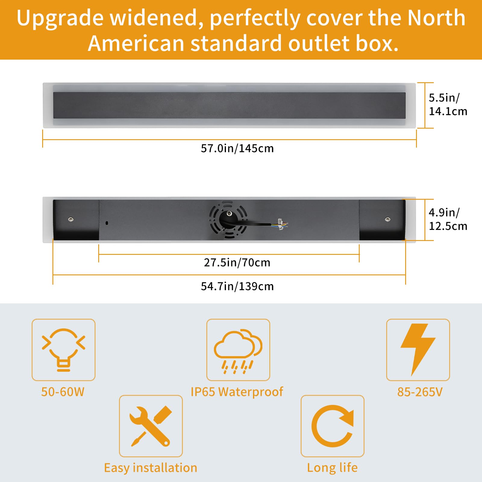 Upgrade Widened 2 Pack 57Inch Long Modern Outdoor Wall Light, Dimmable 3000K-6000K, Ip65 Waterproof Exterior Wall Sconces, 50W,