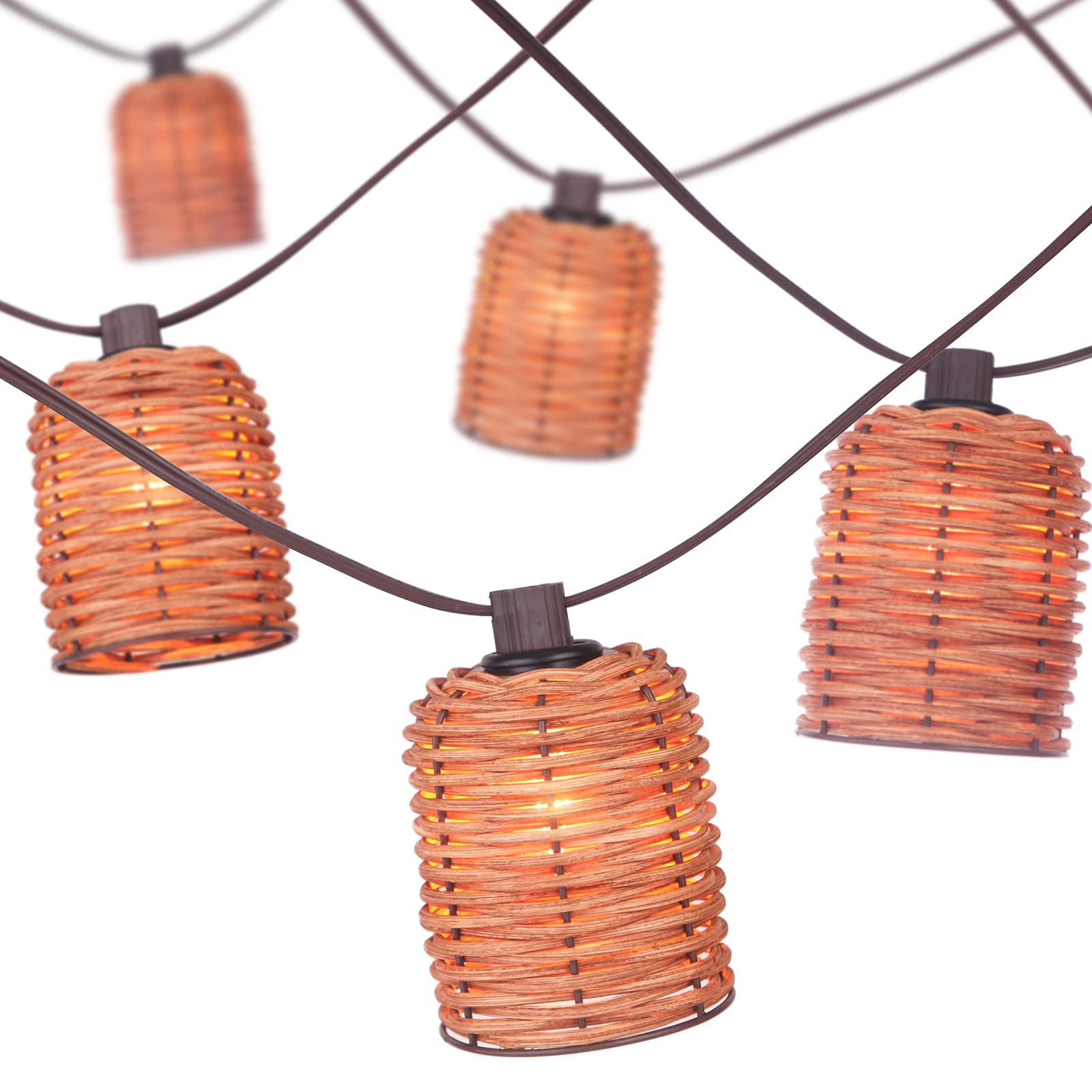 MAINDECO Natural Rattan String Lights, 10 Rustic Raffia Cage Lights,16 Ft Plug in & Connectable Wicker Lights, Rustic Farmhouse 