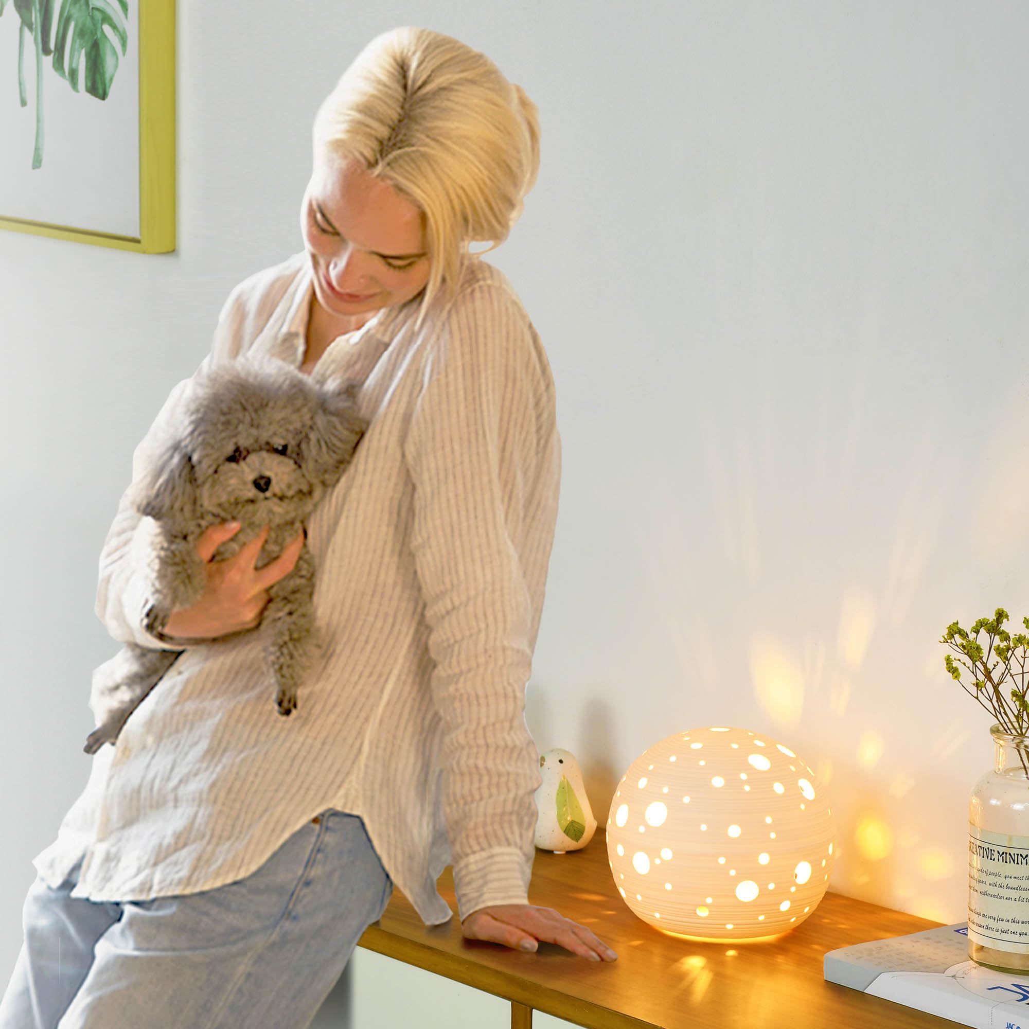 Lampwell Dana Small Moon Ceramic Table Lamp, F6.69×H5.91IN, White, LED Bulb Included, Model 22200