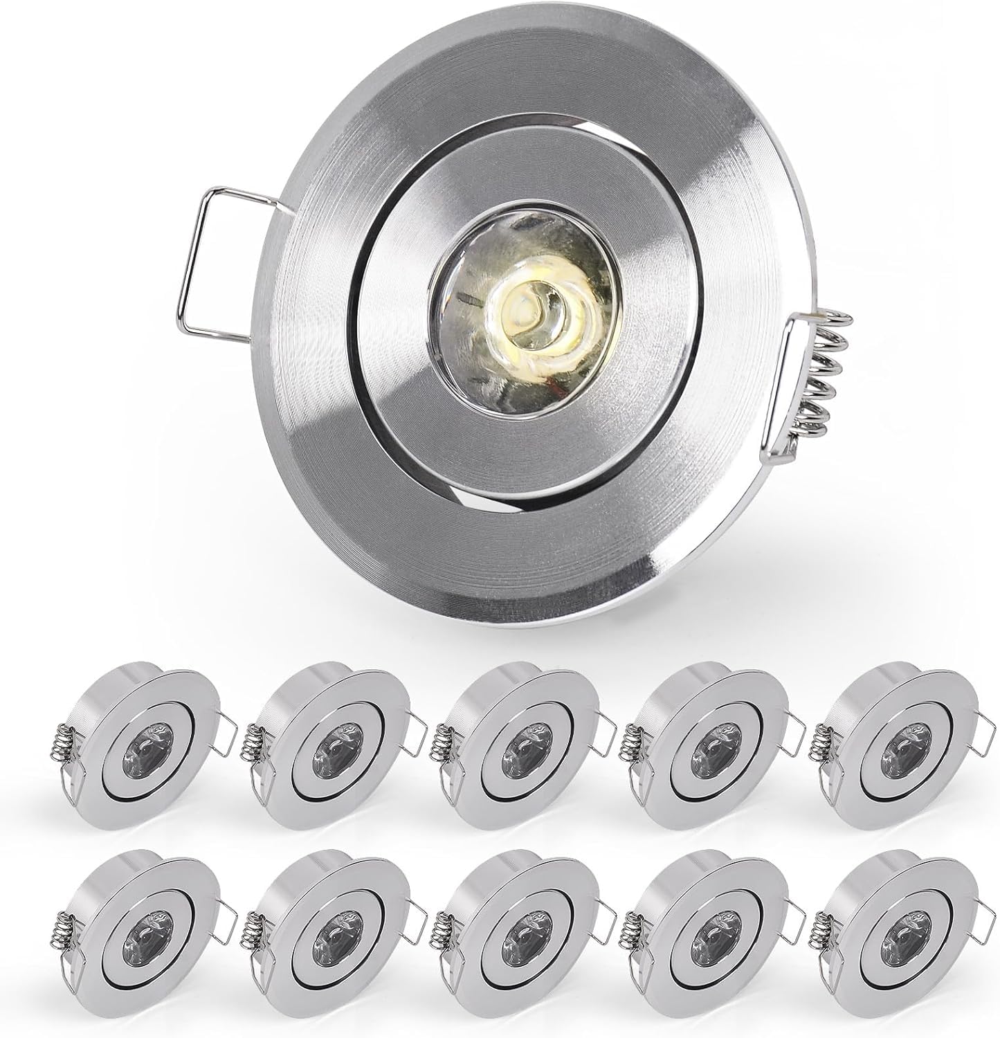 Sorfia 10 Pack 2 Inch LED Recessed Lighting  1W 120LM Recessed LED Lights  Gimbal Adjustable Ceiling Lights Mini Spotlight Mini Spotlight Ceiling Light with Driver 110V (Warm White/Silver  1W/10 Pack)