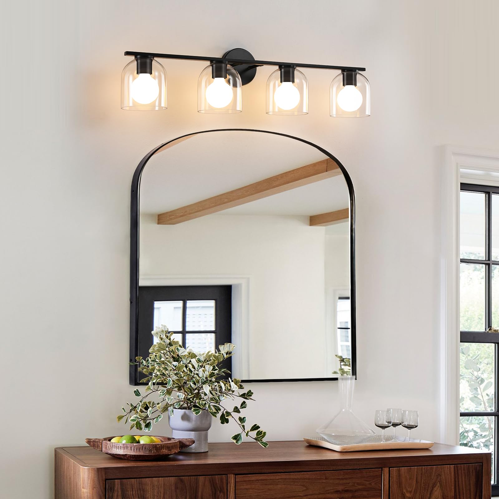 Woshitu Bathroom Vanity Light Fixtures: 32.3 Inch Modern Matte Black Bathroom Lighting Fixtures Over Mirror With Clear Glass Sha