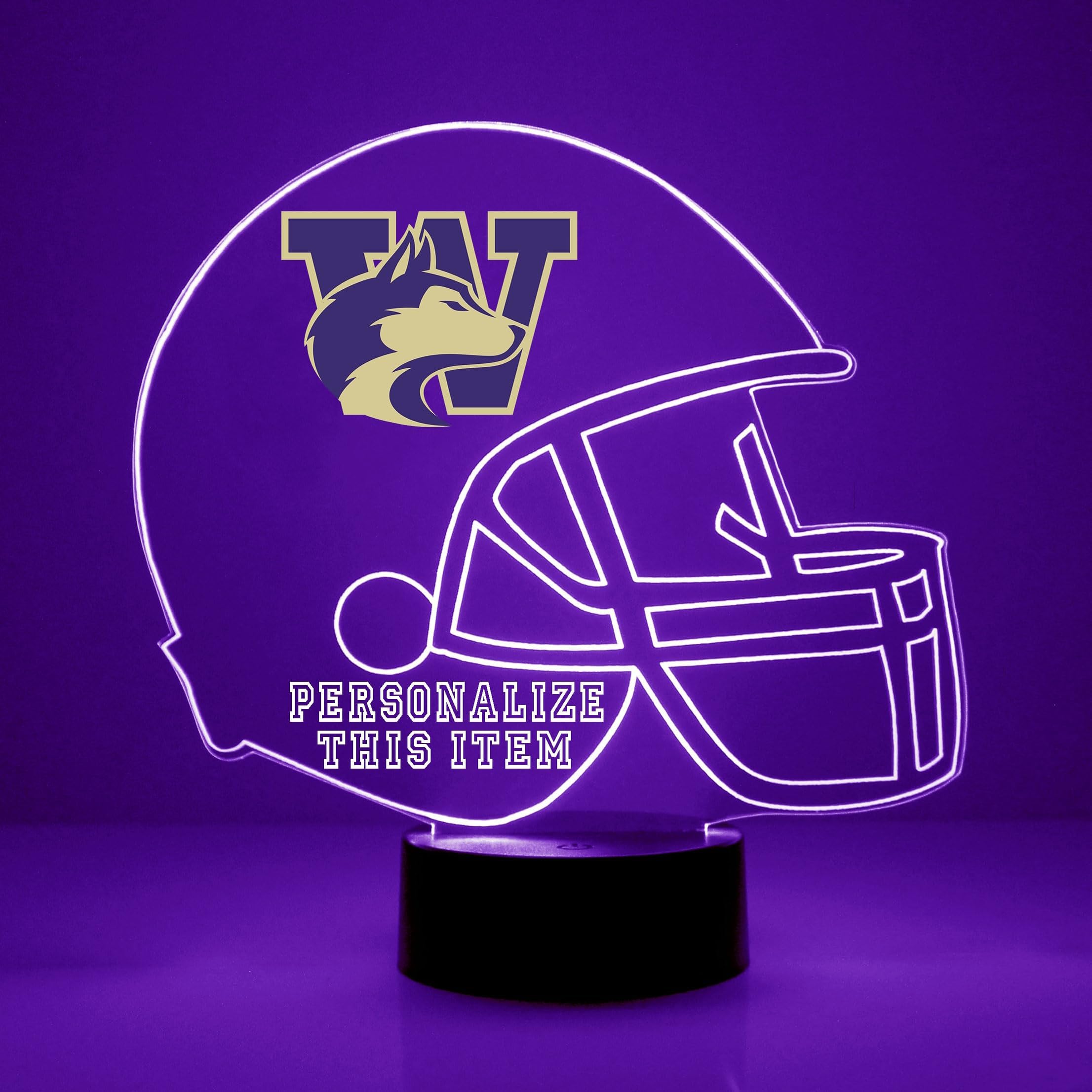 Custom University Of Washington (Uw) Udub Huskies Football Helmet Led Sign Night Light Lamp - Remote  Personalized  Officially Licensed From The Clc By Mirror Magic Gifts  Made In The Usa 1