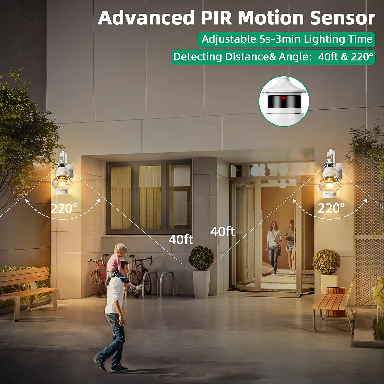 Lamomo White Outdoor Light, Exterior Front Porch Lights For House,Dusk To Dawn Motion Sensor Lights,Waterproof Anti-Rust Wall Mo