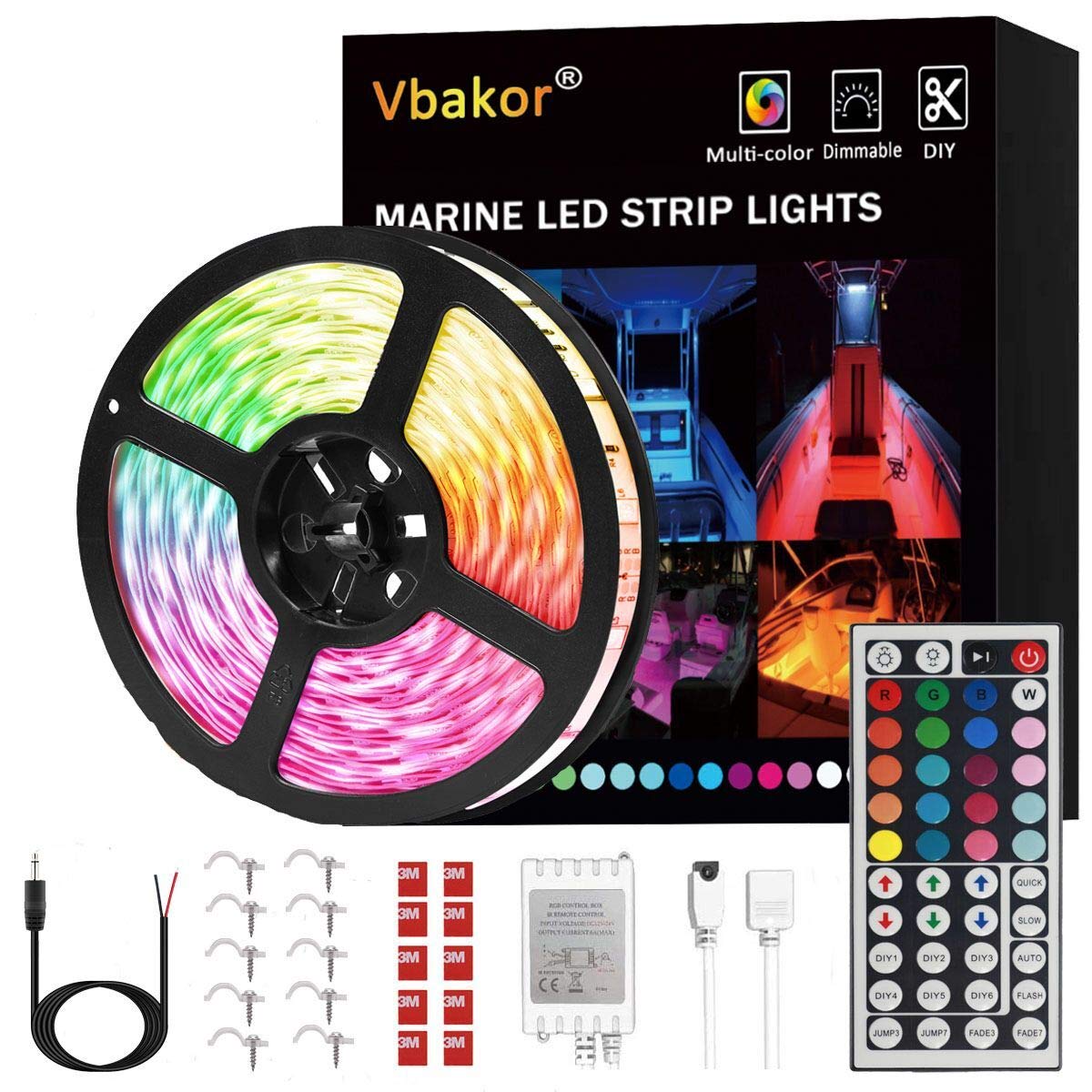 Vbakor Boat LED Strip Lights, Waterproof Multi-Color Interior Deck Lighting, 5M/16.4FT, Silicone for Pontoon Bass Yacht