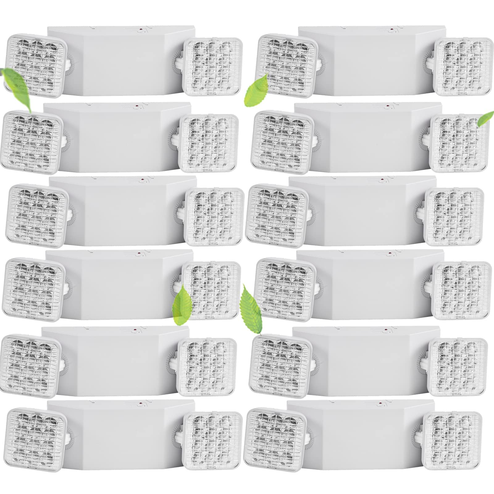 12 Pack LED Emergency Light Fixture, Commercial Emergency Lights with Battery Backup, Square Two Head Adjustable LED Emergency L