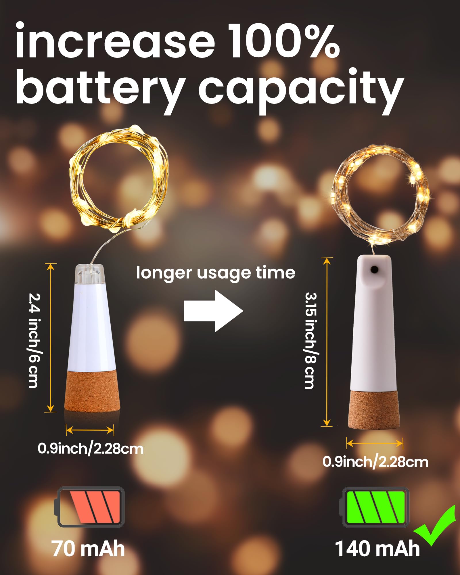 Tuhood Wine Bottle Lights With Cork, 4 Pack 20 Leds Rechargeable Bottle Lights For Liquor Bottles, Multi-Light Mode Fairy Lights