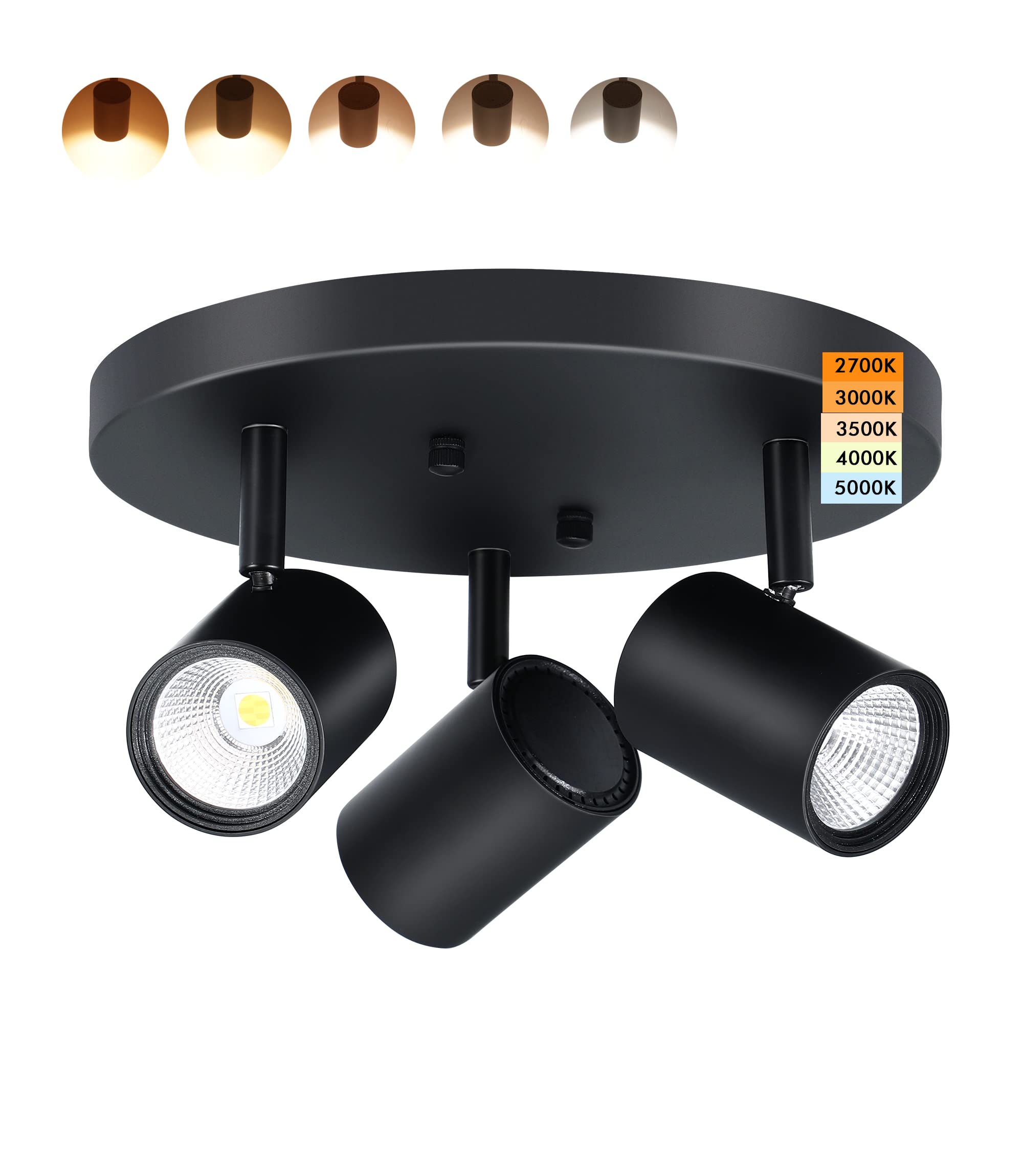 CLOUDY BAY 3 Light Directional Ceiling Spotlight, Dimmable LED, CRI90+, 1800Lm, Black, 5CCT, Aluminum