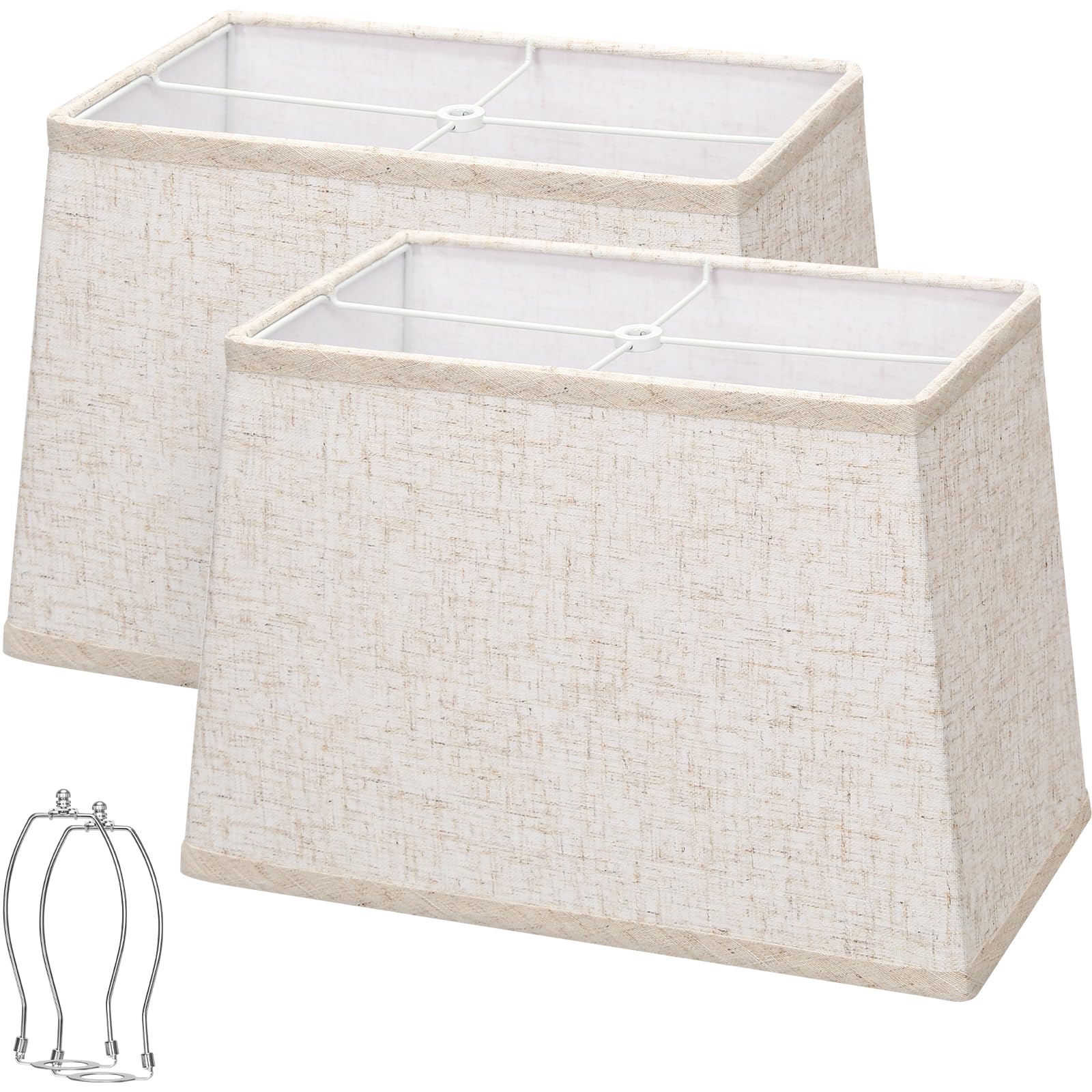 Rectangle Lamp Shades Set of 2  Top 7x12.5  Bottom 9x15  Height 10 Large Beige Lampshades for Table Lamps Floor Lamps  Square Lamp Shade Replacement  Spider  Harp Holders Included  Easy Assembly