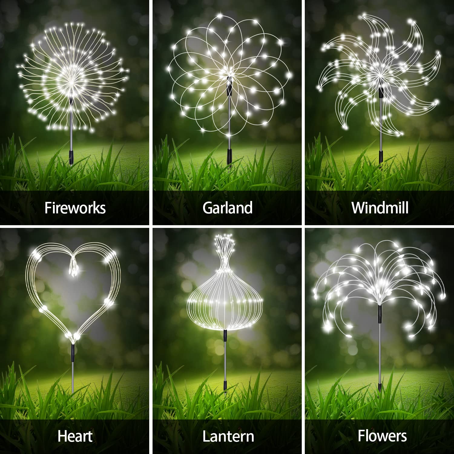 6 Pack Outdoor Solar Garden Lights, Solar Firework Lights,120 Led Waterproof Solar Lamps Decorative, Fireworks Lamp, 8 Modes Landscape Lights With Remote For Pathway Backyard Walkway Patio(Cool White)