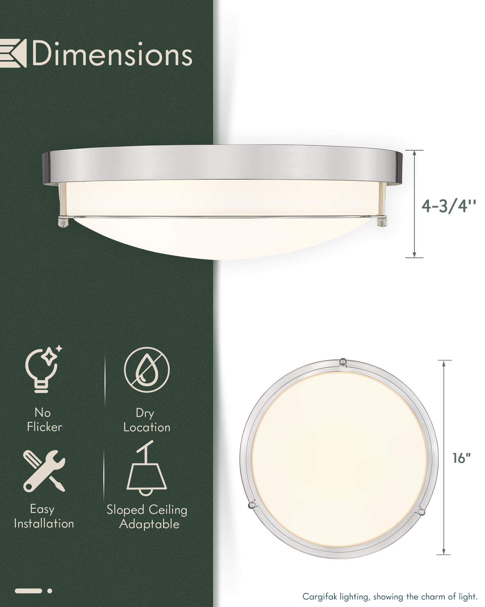 Cargifak 16 Inch Close To Ceiling Light Fixtures, Brushed Nickel Farmhouse Ceiling Light With 3 Light For Laundry Kitchen Bedroo