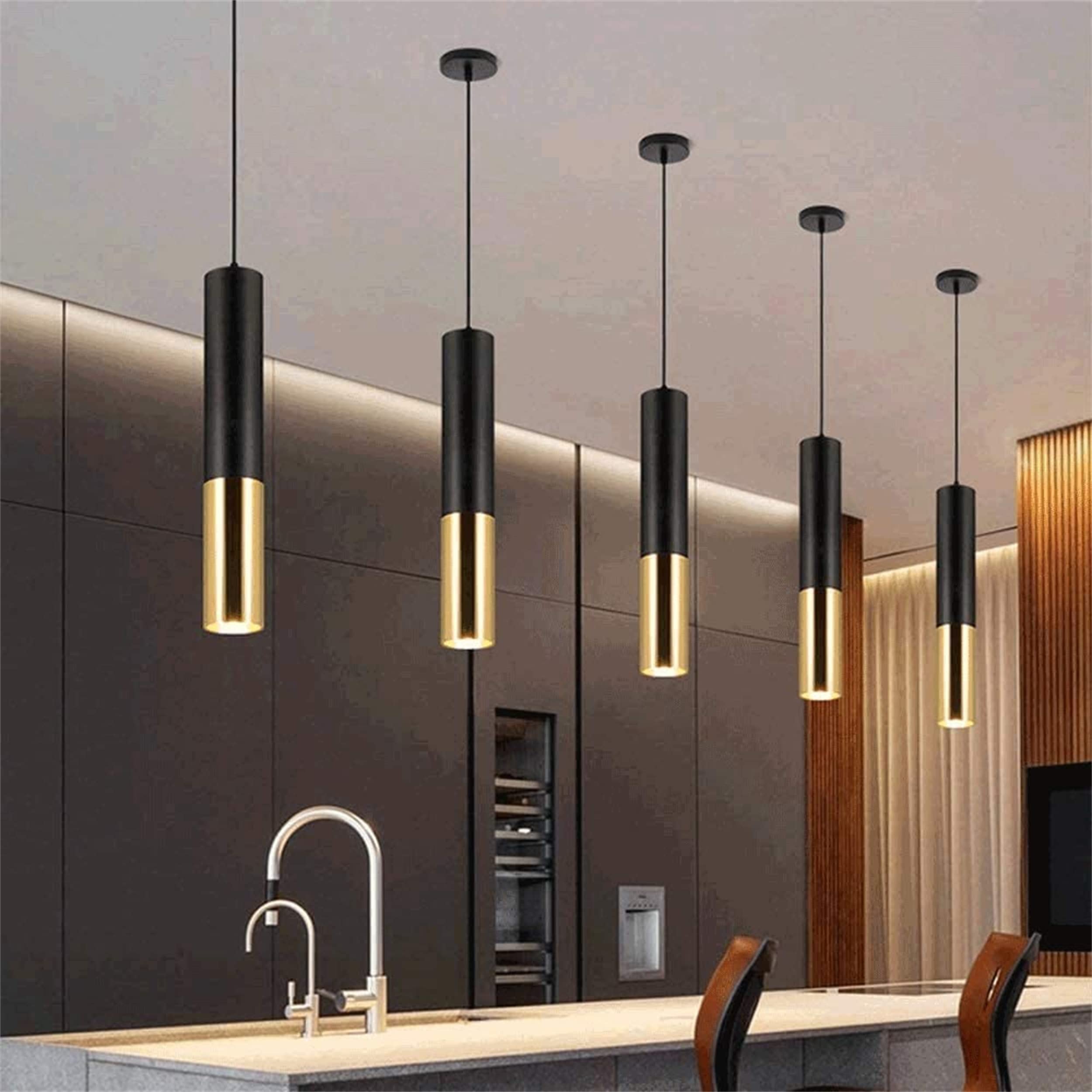 Hobaca GU10 Pendant Light, Black Gold Metal, 6CM Diameter, 30CM Length, Ideal for Kitchen Island, Dining Room, Bedroom, Bar