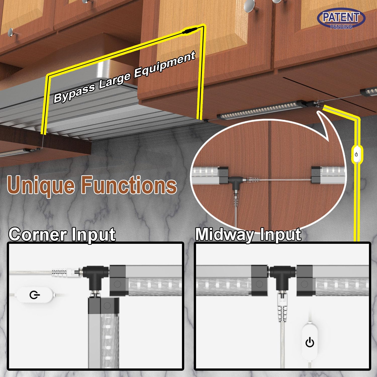Ebd Led Under Cabinet Lights Hardwired Built-In Adjustable Cable Midway Input Under Counter Lights For Kitchen Sink Light 3 Pcs 1350 Lm 6500K Super-Bright For Closet Shelves Shelf Locker & Bookcase