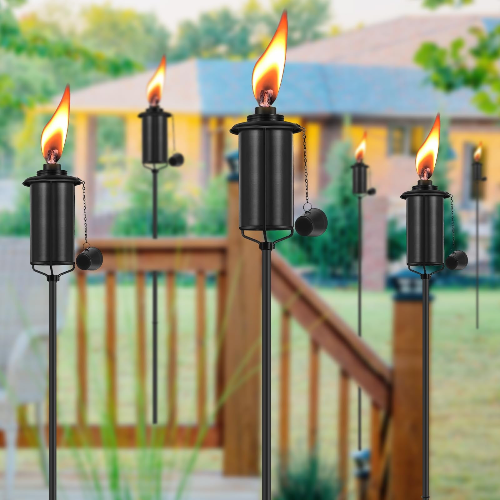 Fan-Torches 4 Pack Metal Garden Torches, 59-Inch Citronella Outdoor Decor For Patio & Parties
