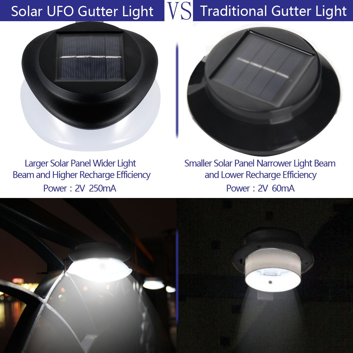 MOLEBIT Solar Gutter Lights, 9 LED, Waterproof, Wireless, 2 Pack, Black, Model GTA