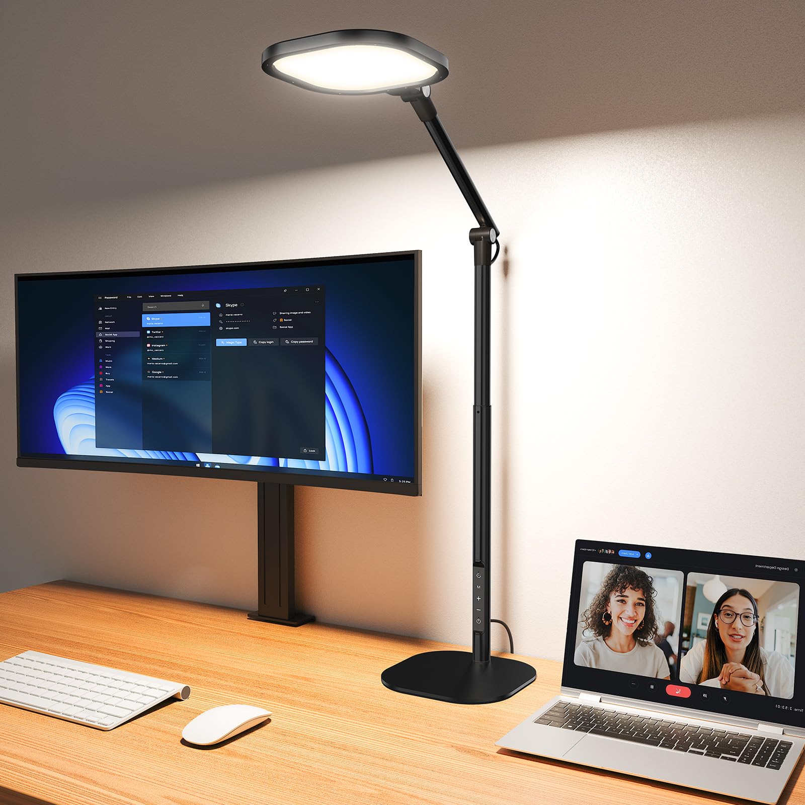 LitONES Led Desk Lamps for Home Office with Base, Tall Desk Lamp with 50 Light Modes & Memory and Timer Func Computer Light, Fle